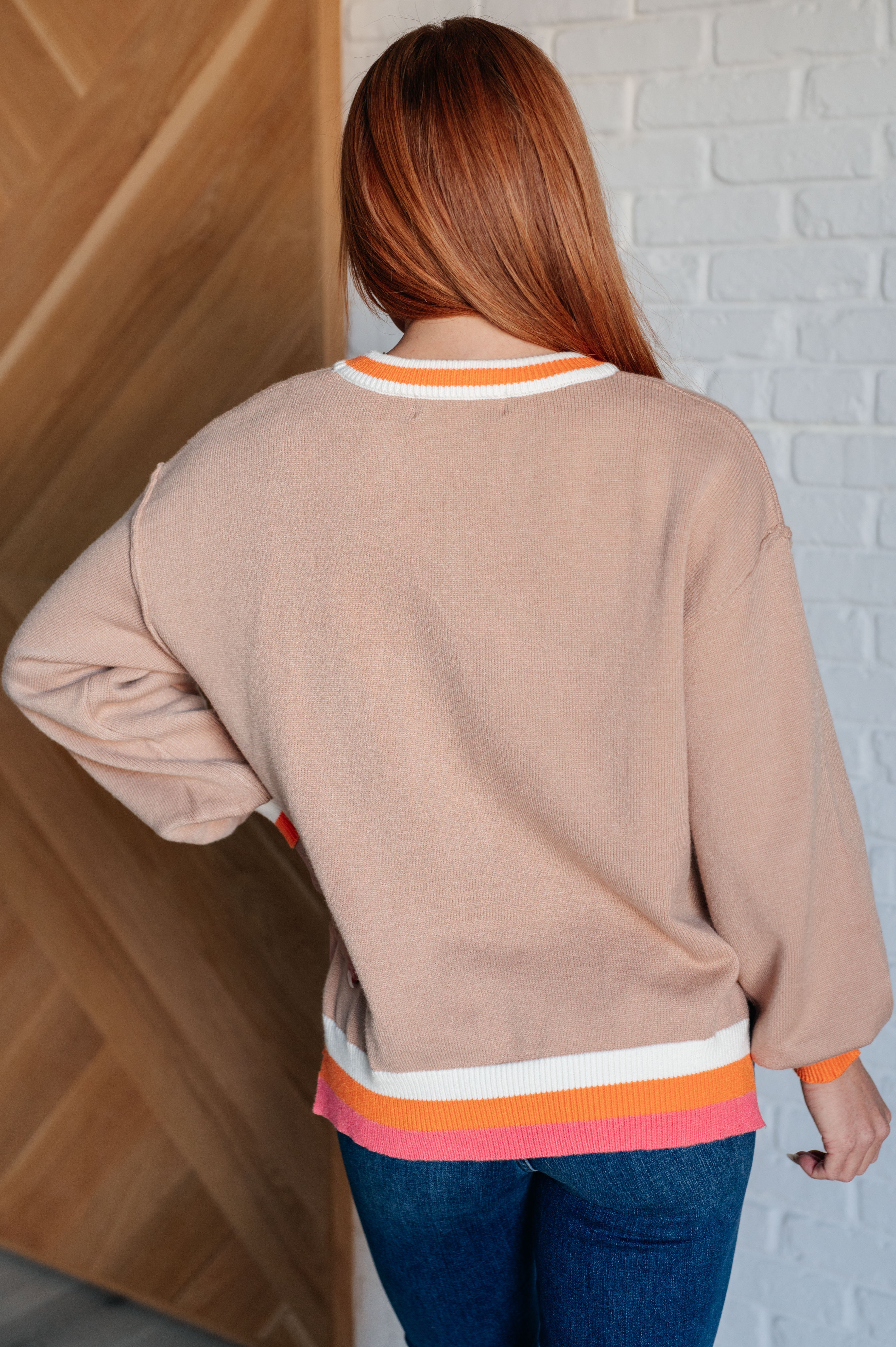 One Eleven North Conversational Moment Striped Trim Sweater Tops