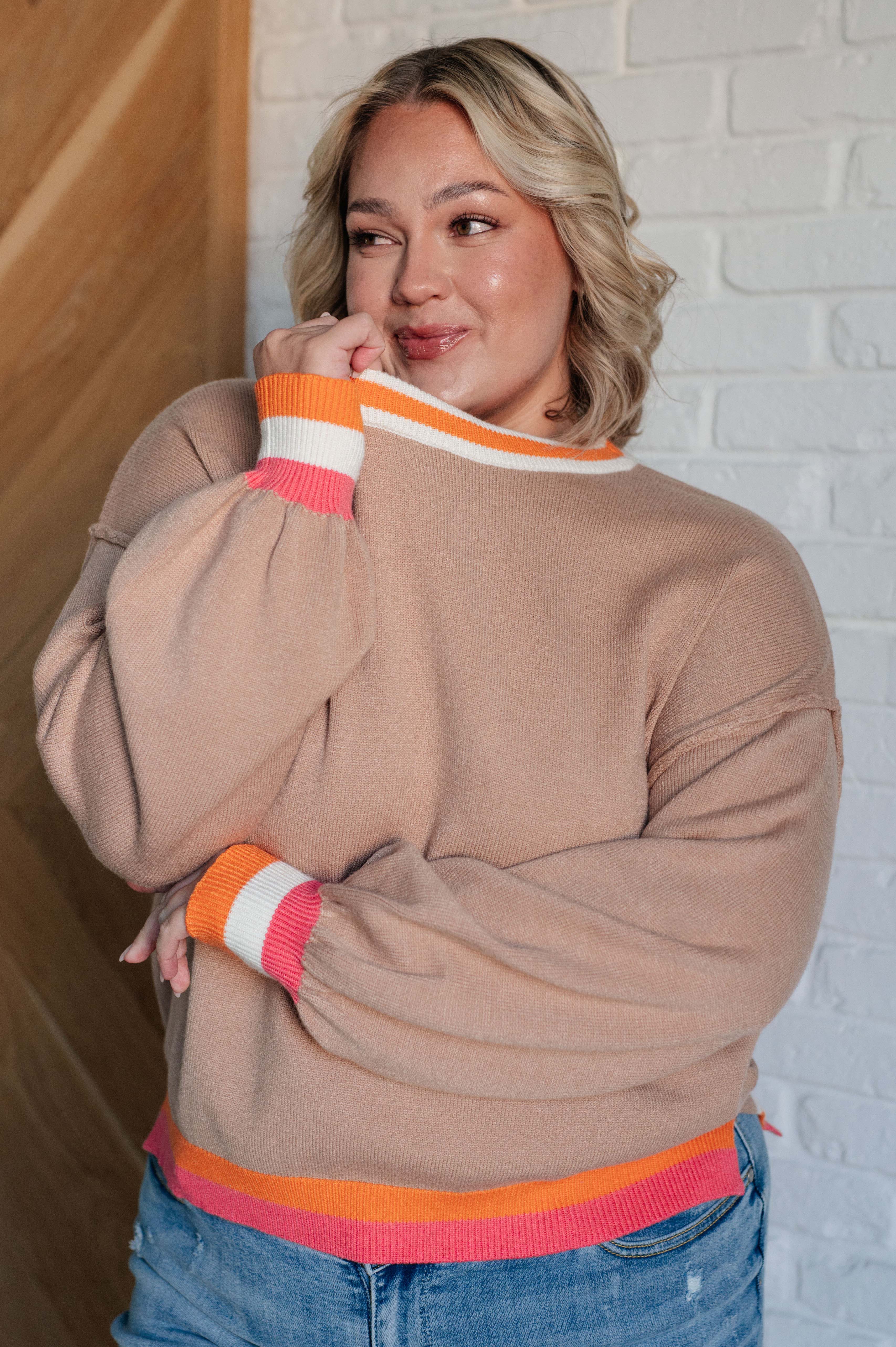 One Eleven North Conversational Moment Striped Trim Sweater Tops