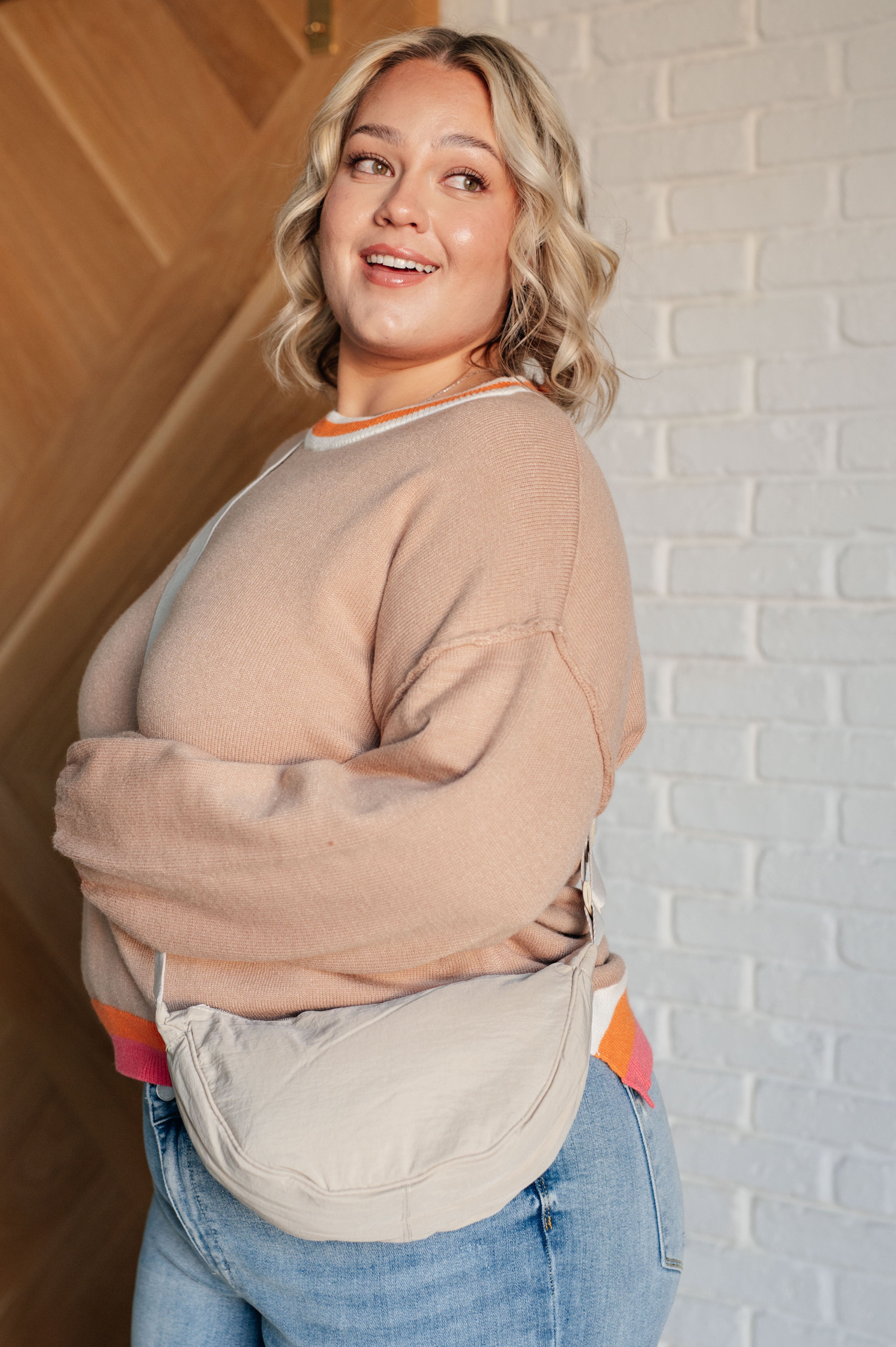 One Eleven North Conversational Moment Striped Trim Sweater Tops
