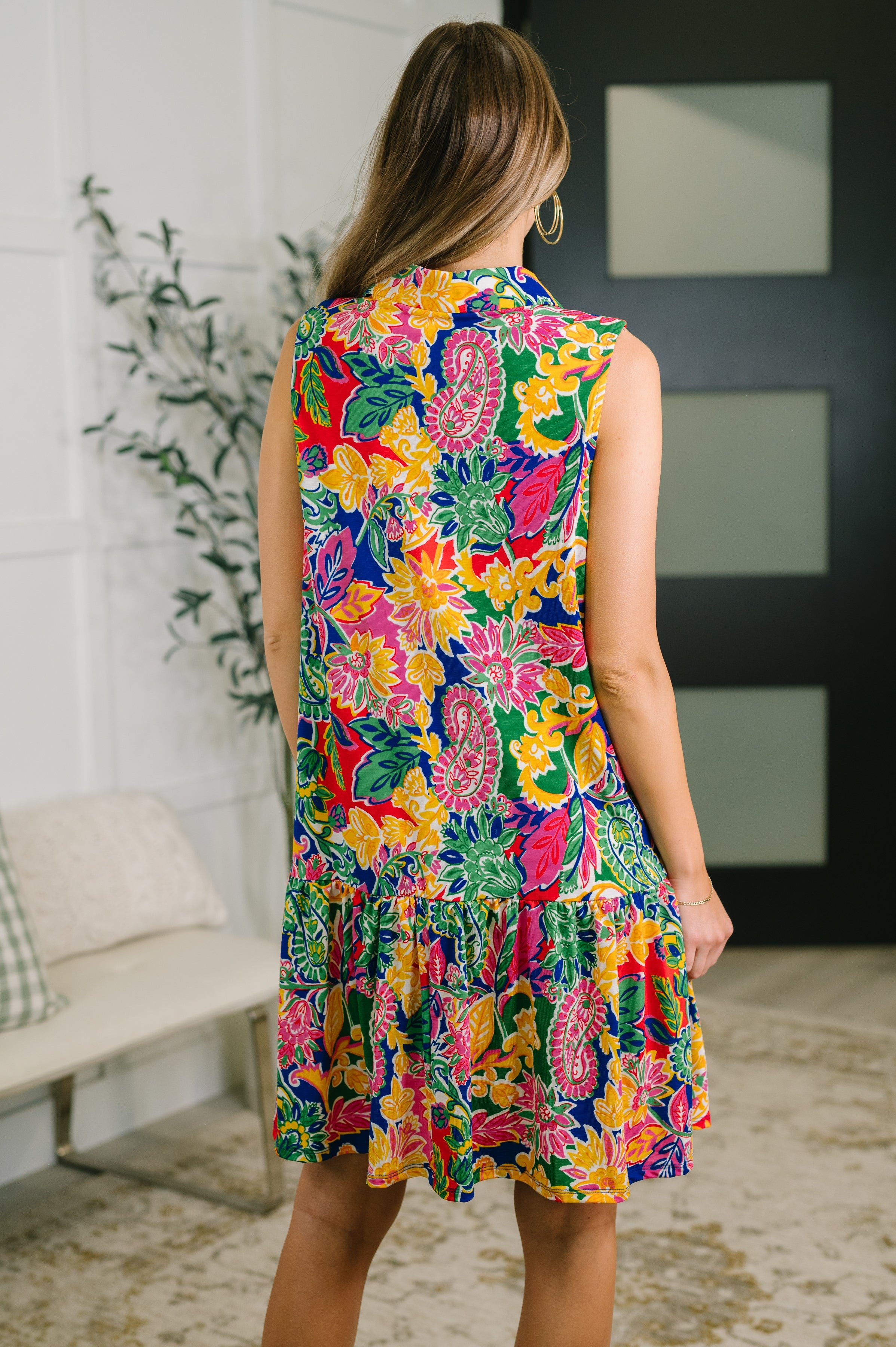 Dear Scarlett Coral Sands Collared Tank Dress in Floral Paisley Womens