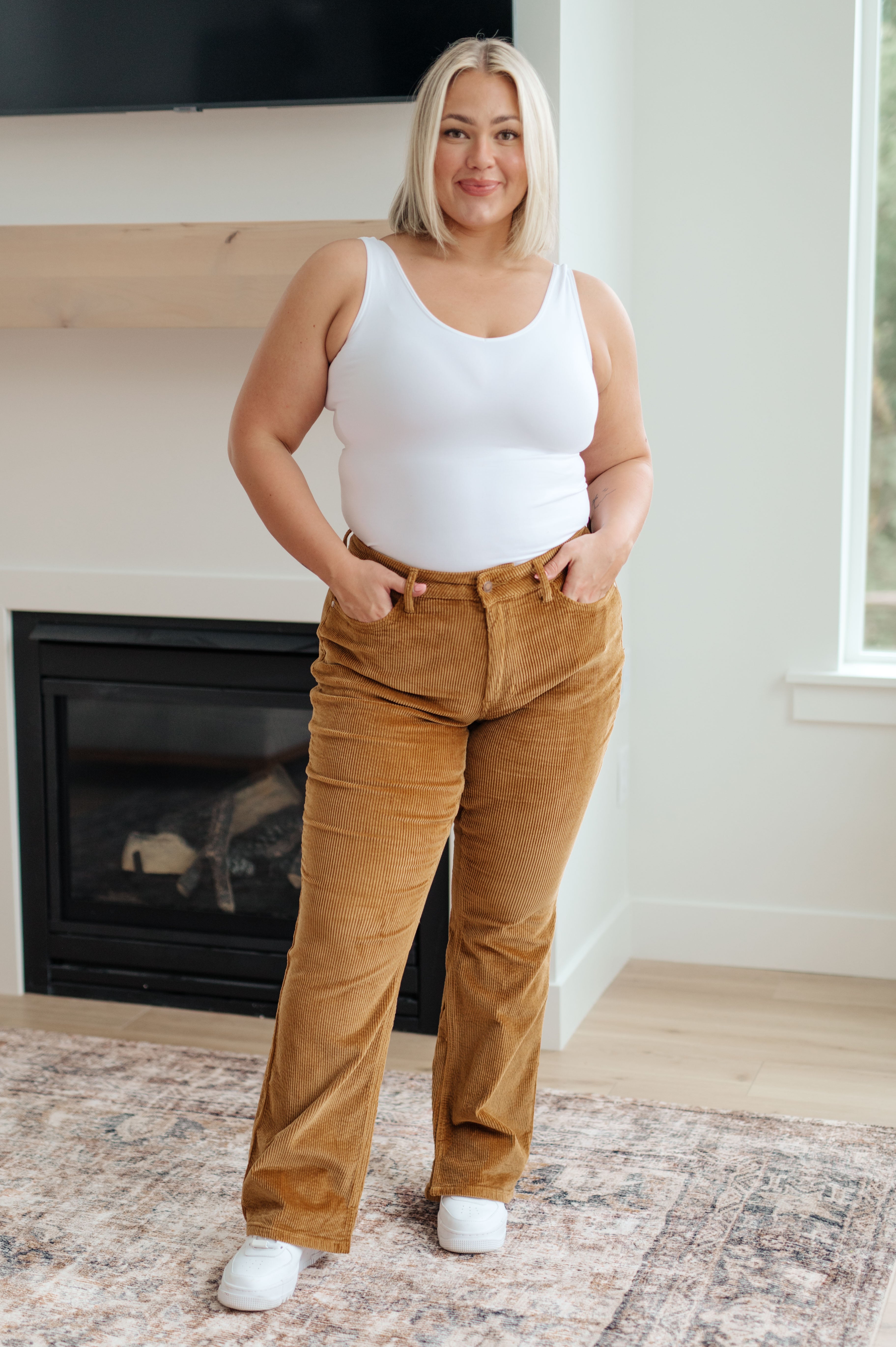 Judy Blue Cordelia Bootcut Corduroy Pants in Camel Womens