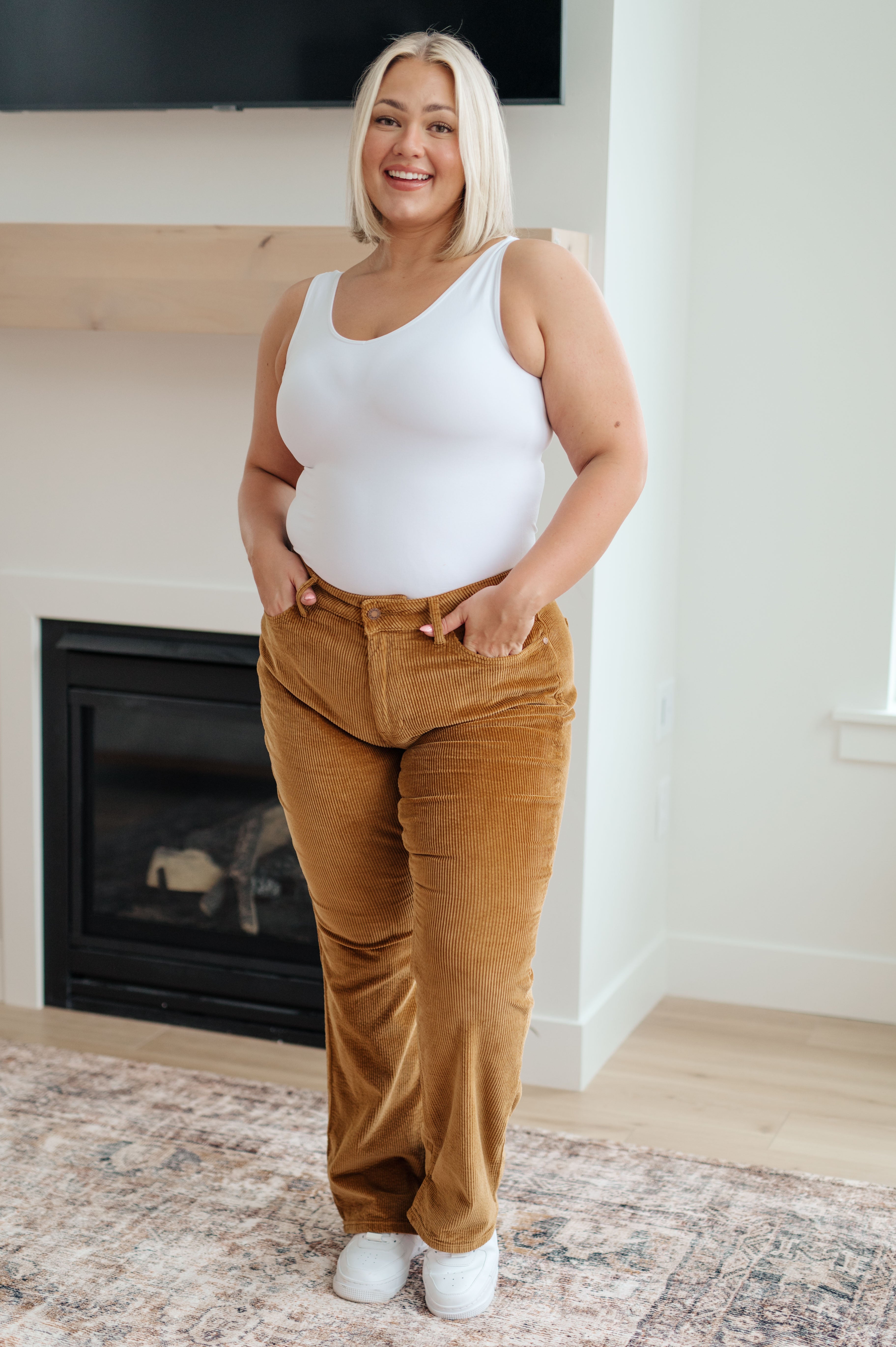 Judy Blue Cordelia Bootcut Corduroy Pants in Camel Womens