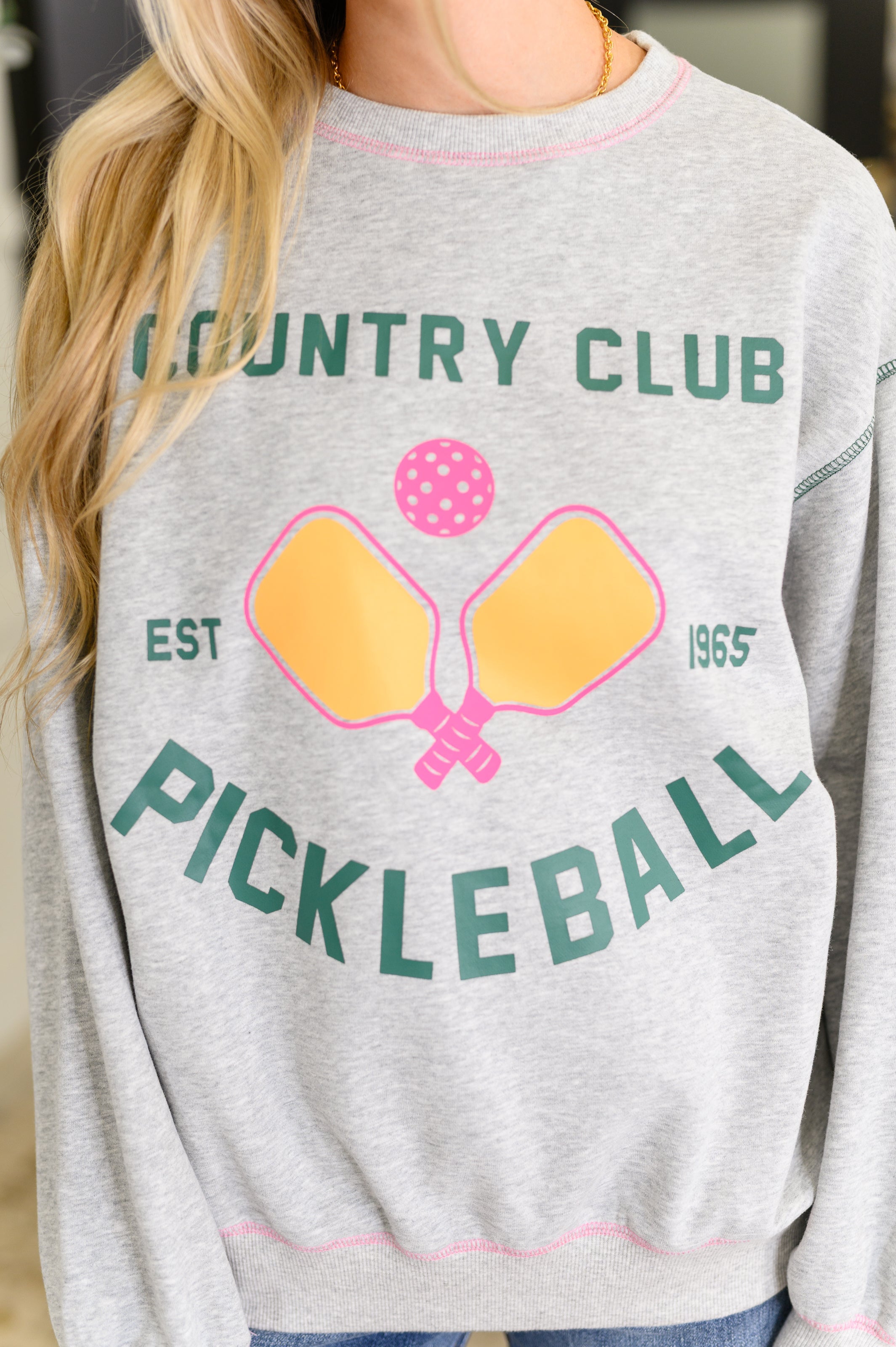 Country Club Pickle Ball Graphic Sweatshirt Womens