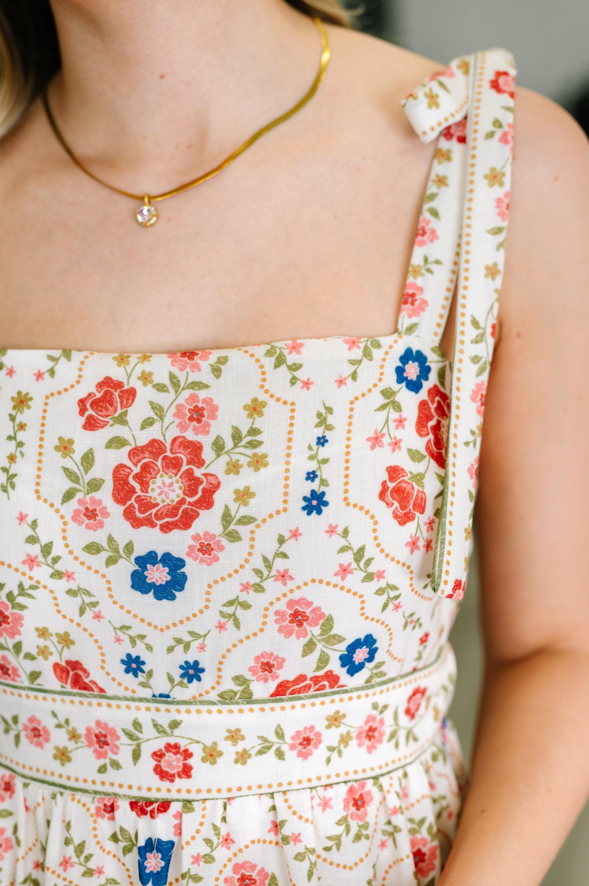 Polagram Country Crush Adjustable Strap Dress in Cream and Red Womens