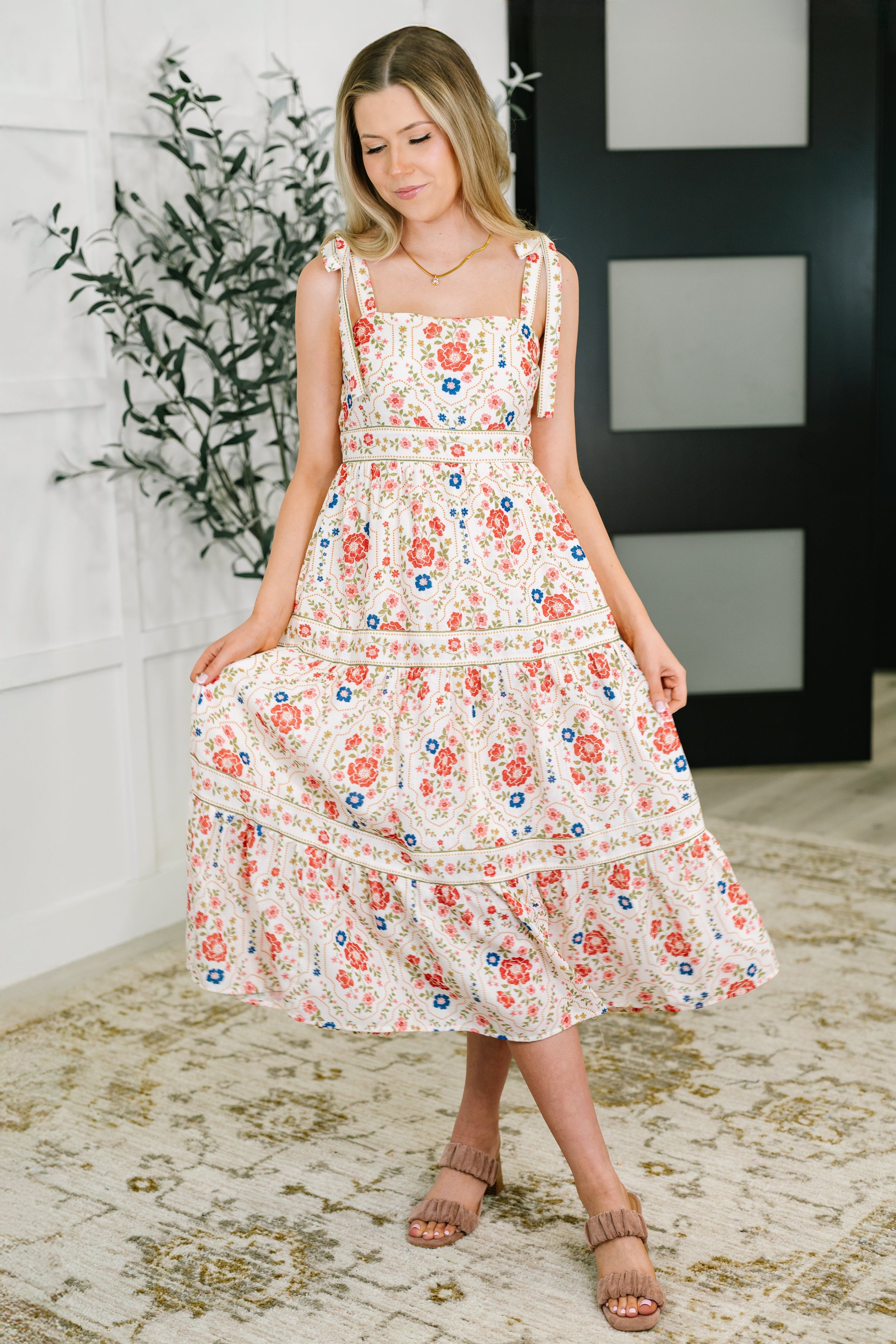 Polagram Country Crush Adjustable Strap Dress in Cream and Red 3XL Womens