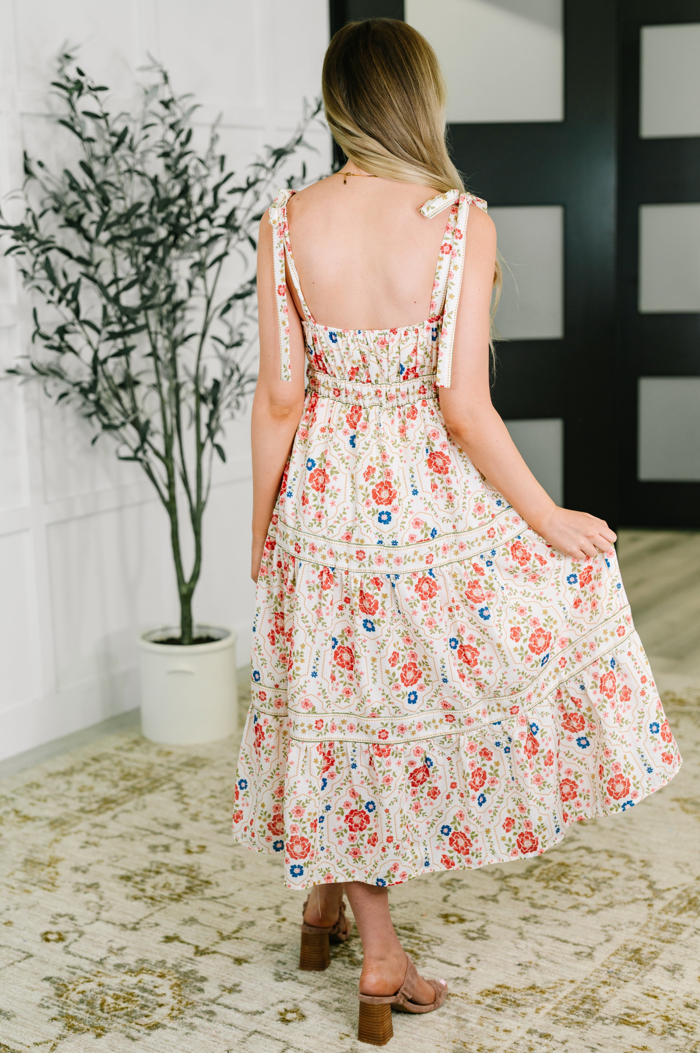 Polagram Country Crush Adjustable Strap Dress in Cream and Red Womens