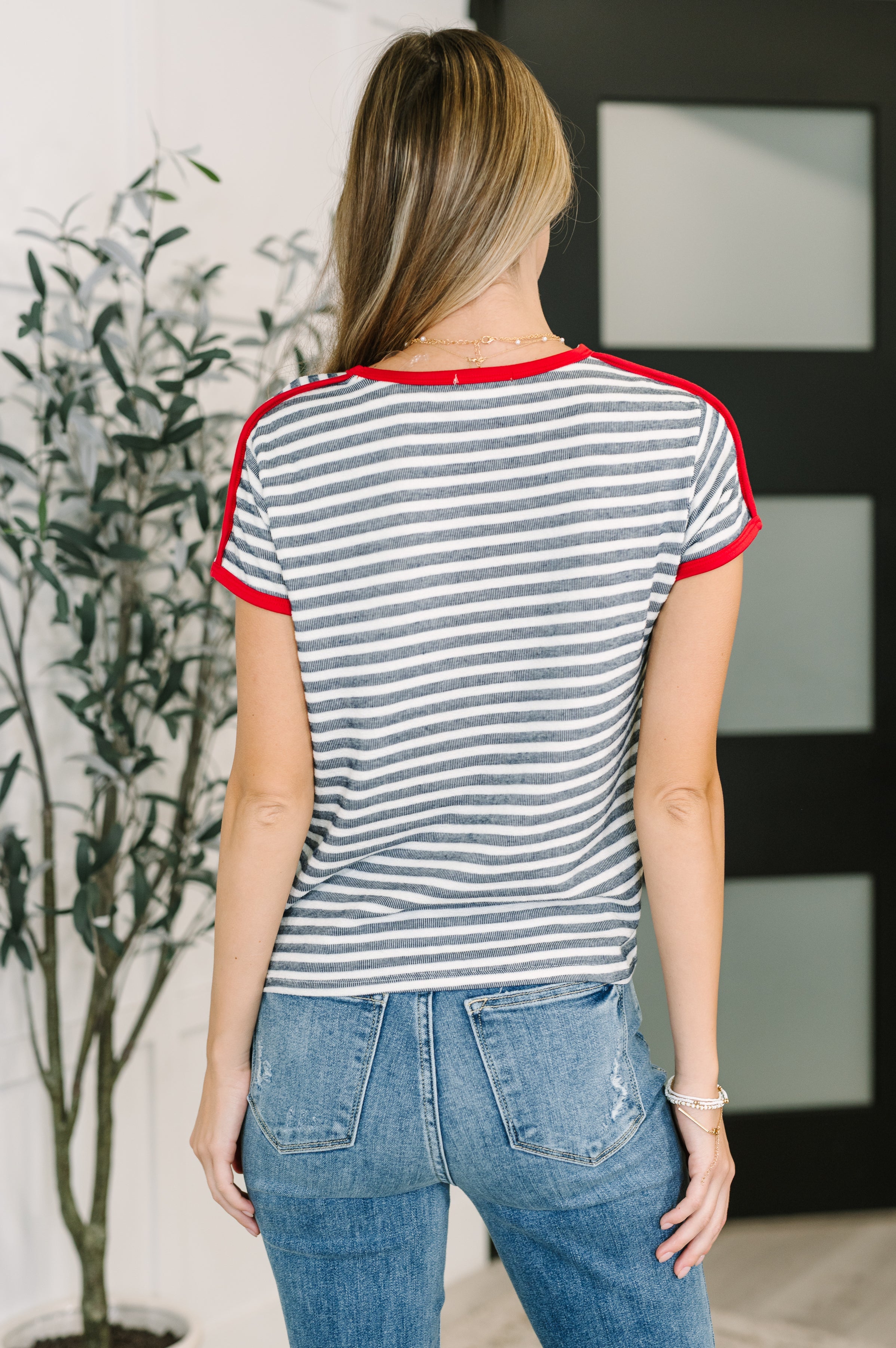 Kori America Country Stripe Casual Tee in Navy White Womens