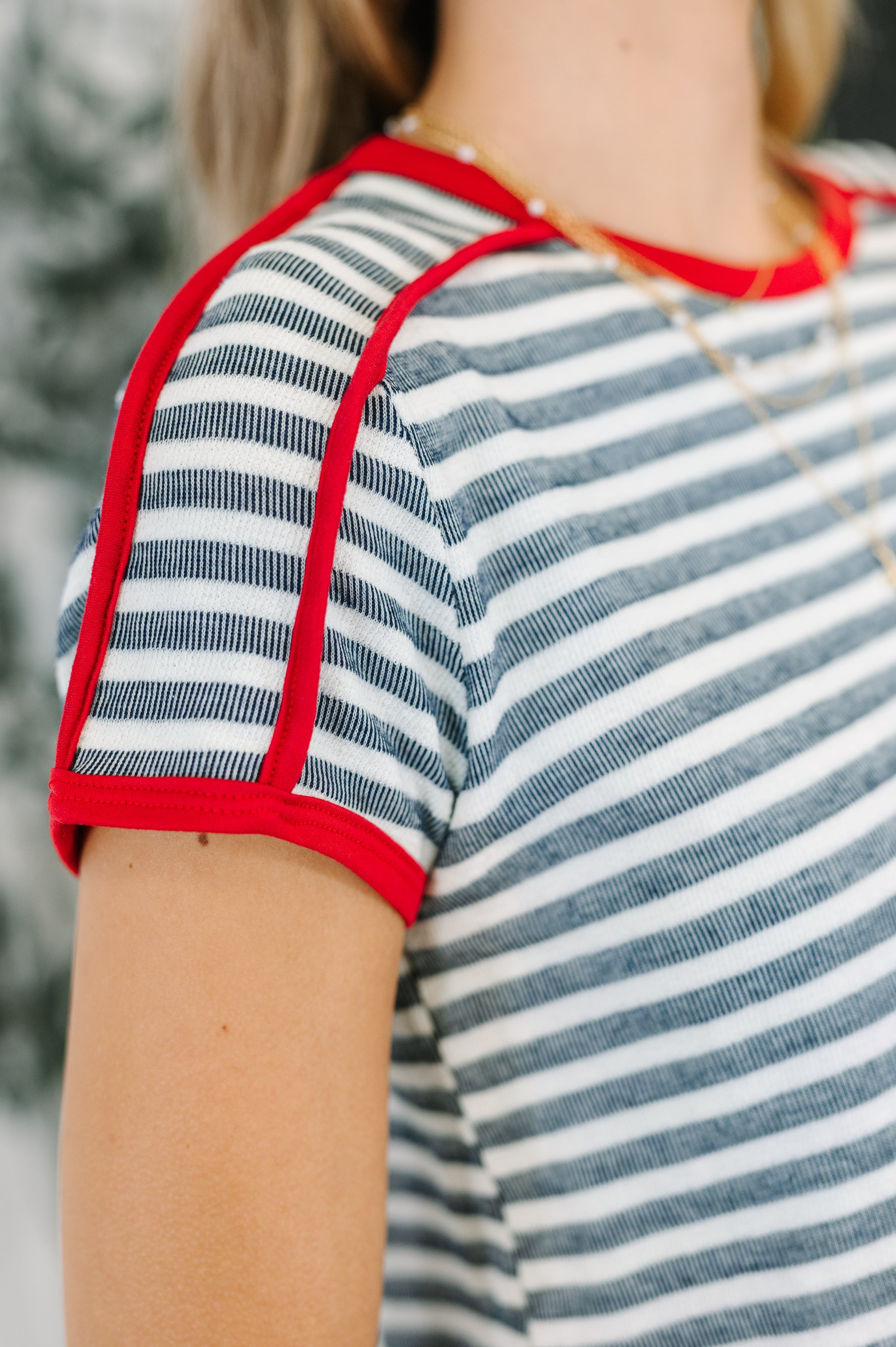 Kori America Country Stripe Casual Tee in Navy White Womens