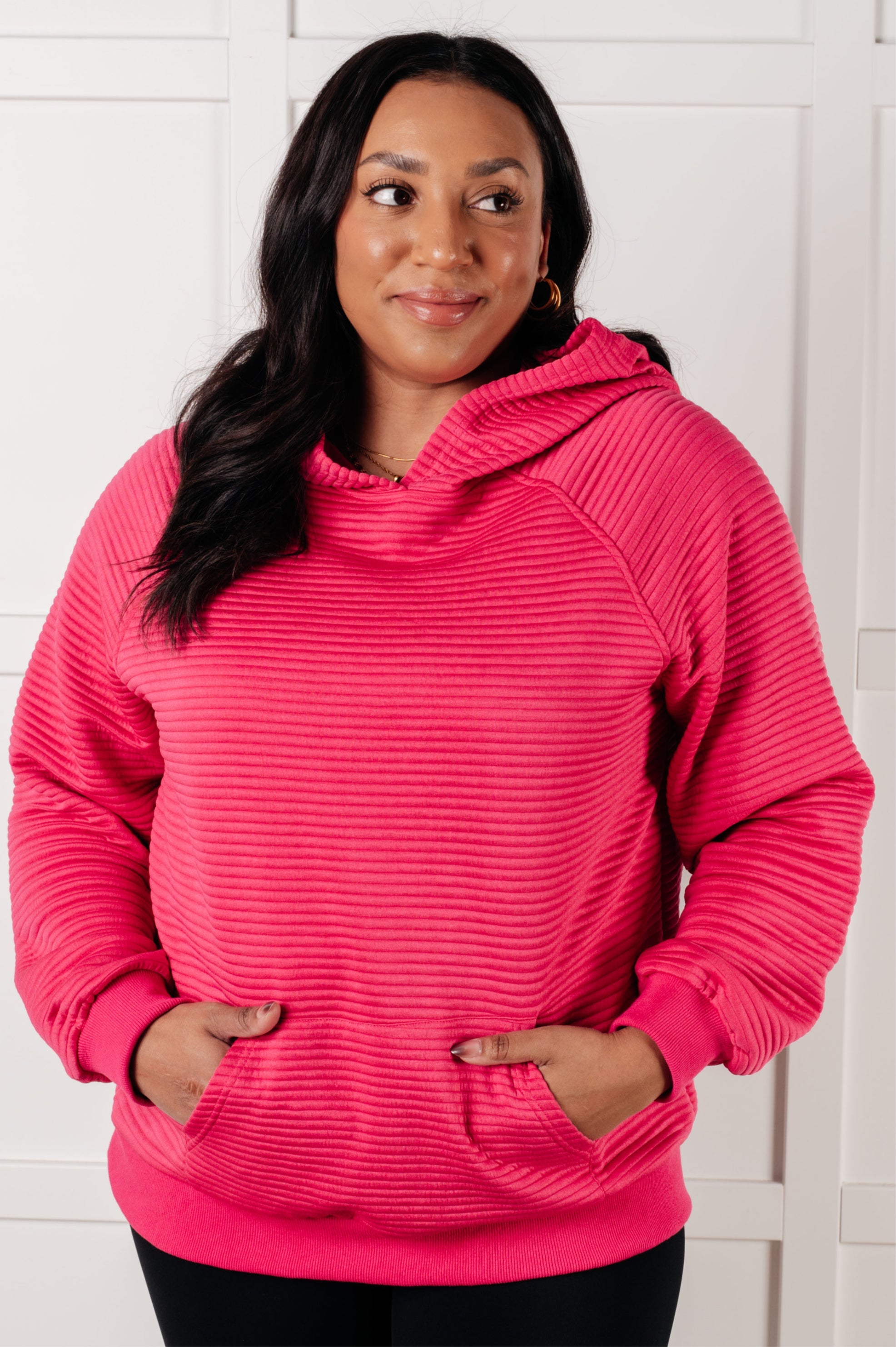 One Eleven North Crosswalk Textured Hoodie in Rose Tops