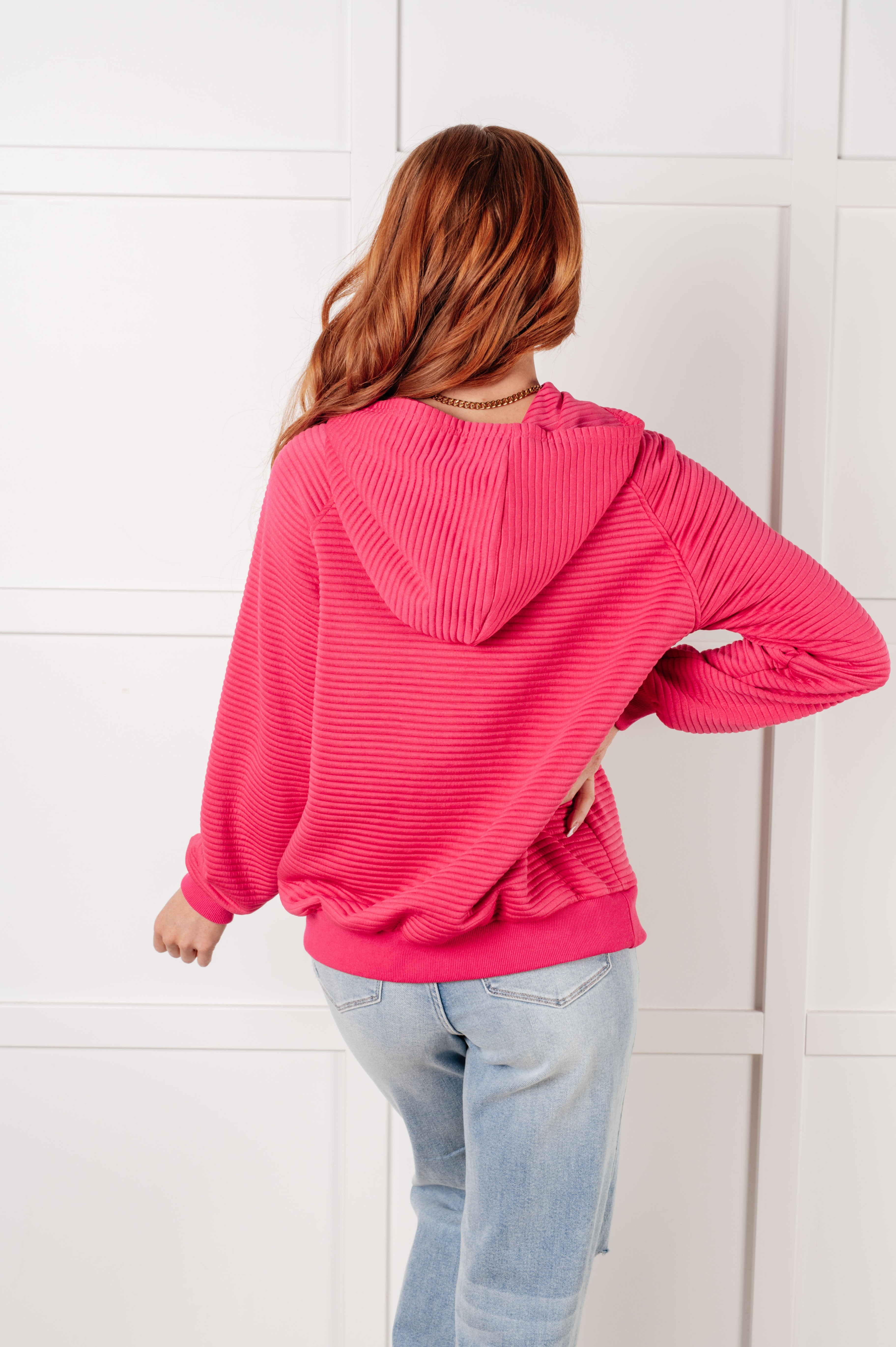 One Eleven North Crosswalk Textured Hoodie in Rose Tops