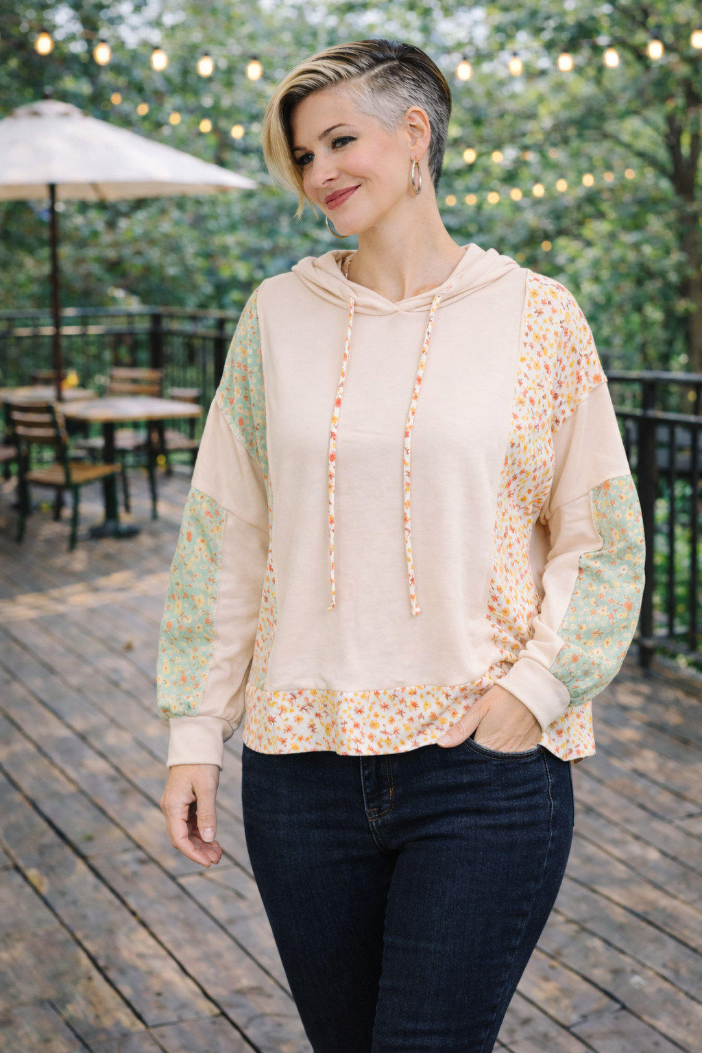 Haptics Floral Patchwork Hooded Pullover Womens