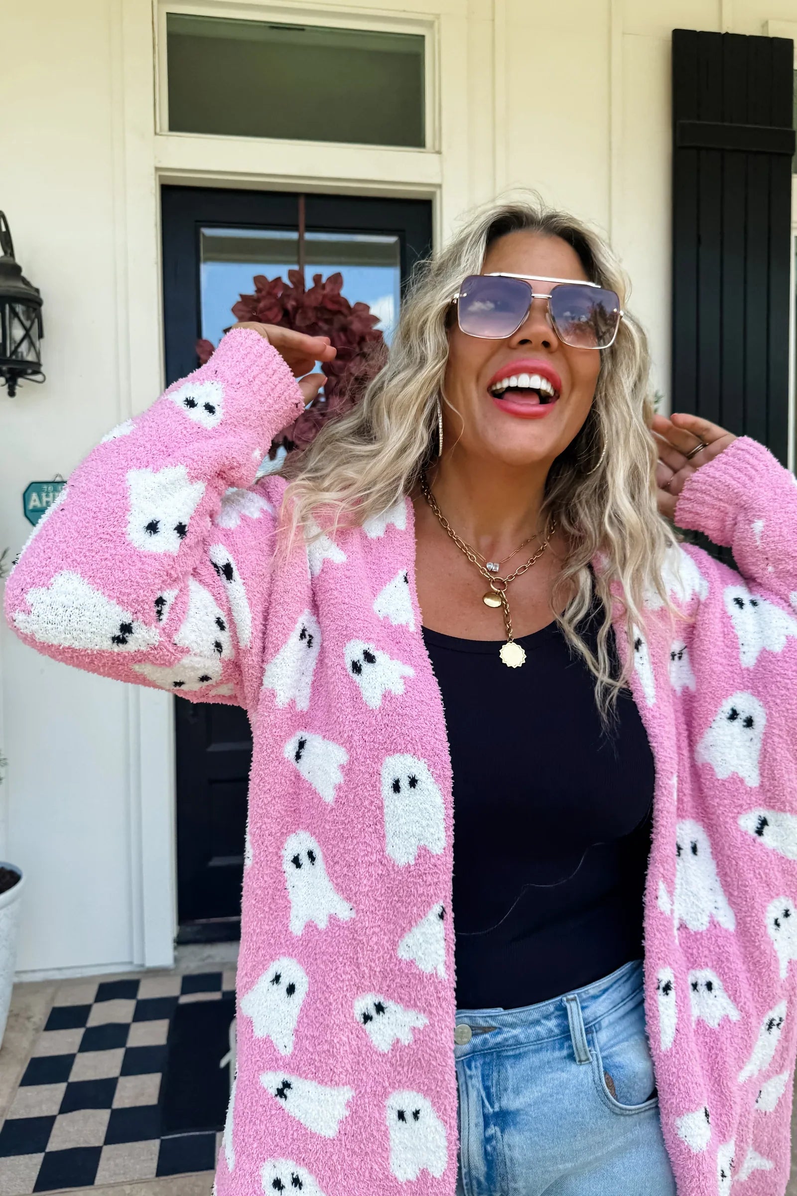 PREORDER: Blakeley Halloween Cloud Cardigan Pink Ghost Womens