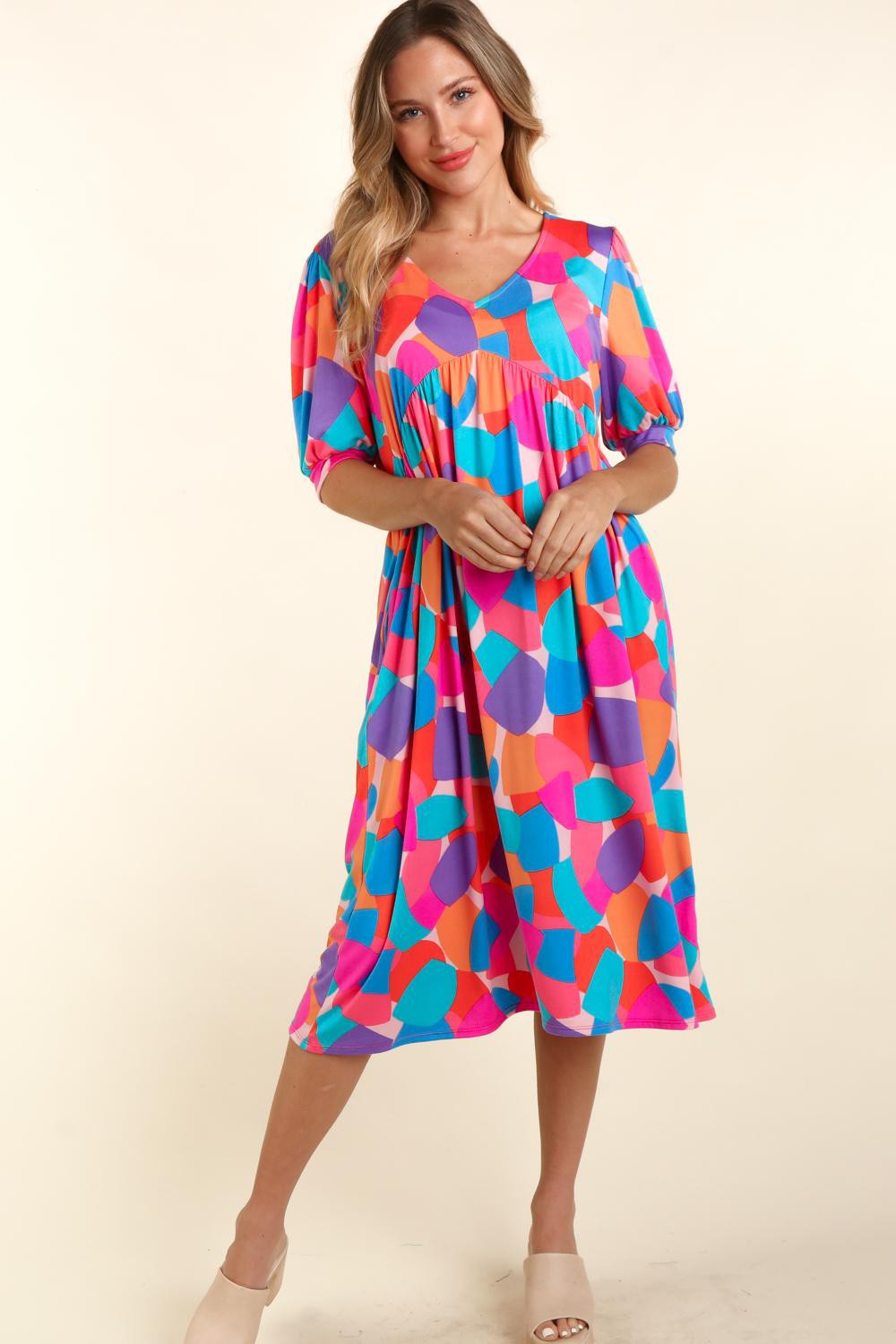 Haptics Geometric Multicolor Midi Dress With Pockets Dresses