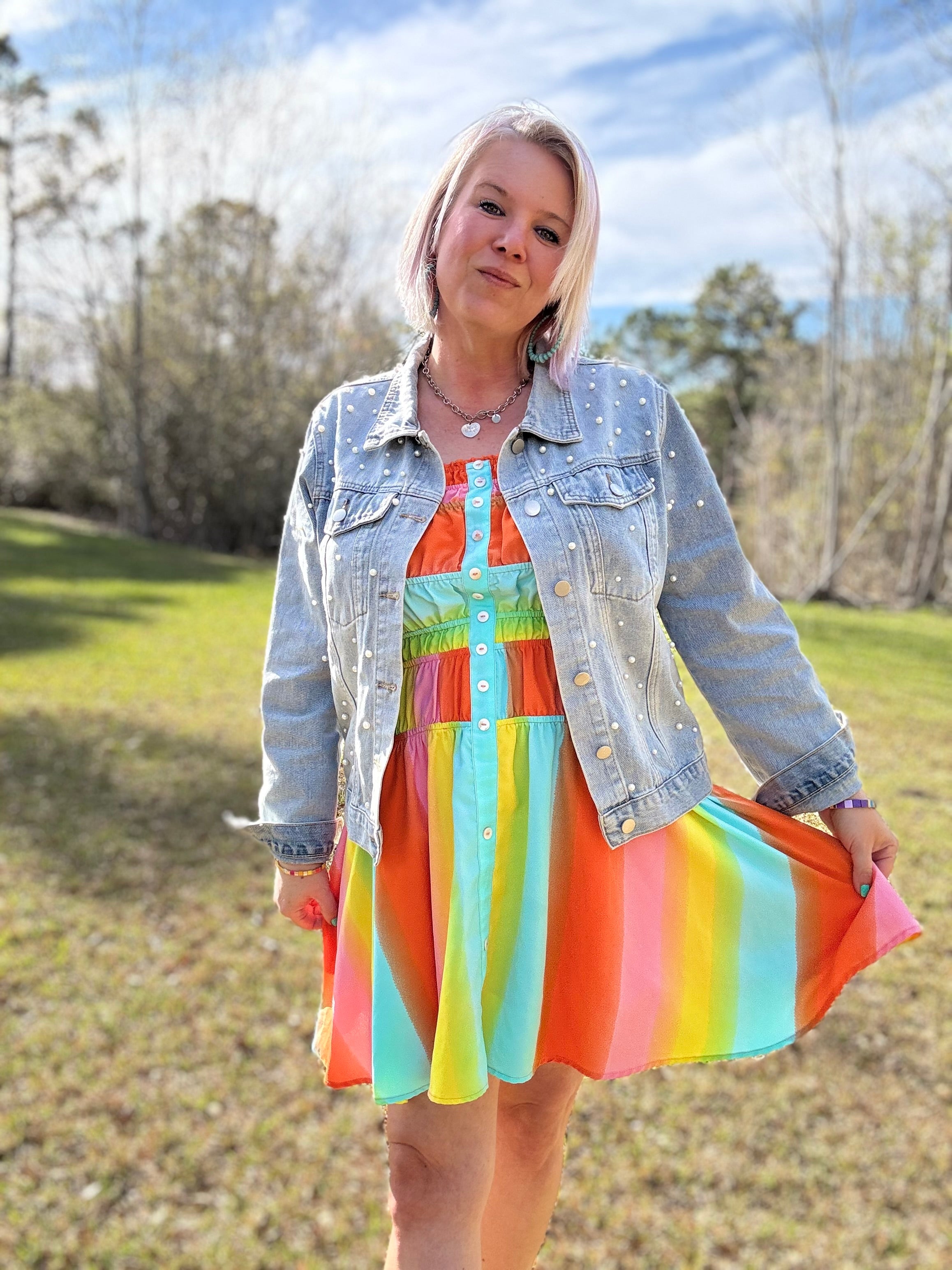 Davi & Dani Rainbow Multi Color Ombre Dress Multi