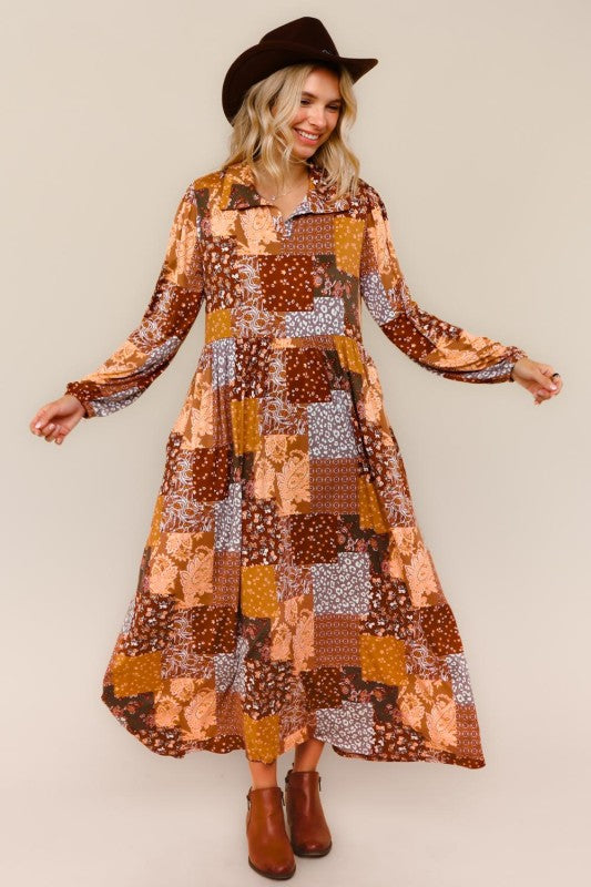 Haptics Sienna Fit & Flare Patchwork Midi Dress