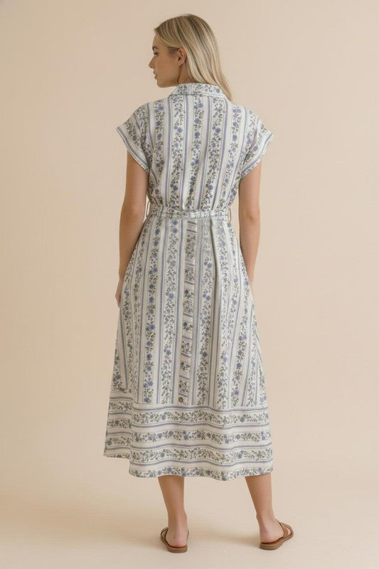 Haptics Tailored for Fun Floral Stripe Midi Dress