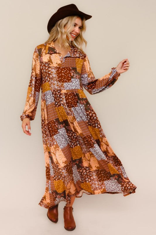 Haptics Sienna Fit & Flare Patchwork Midi Dress