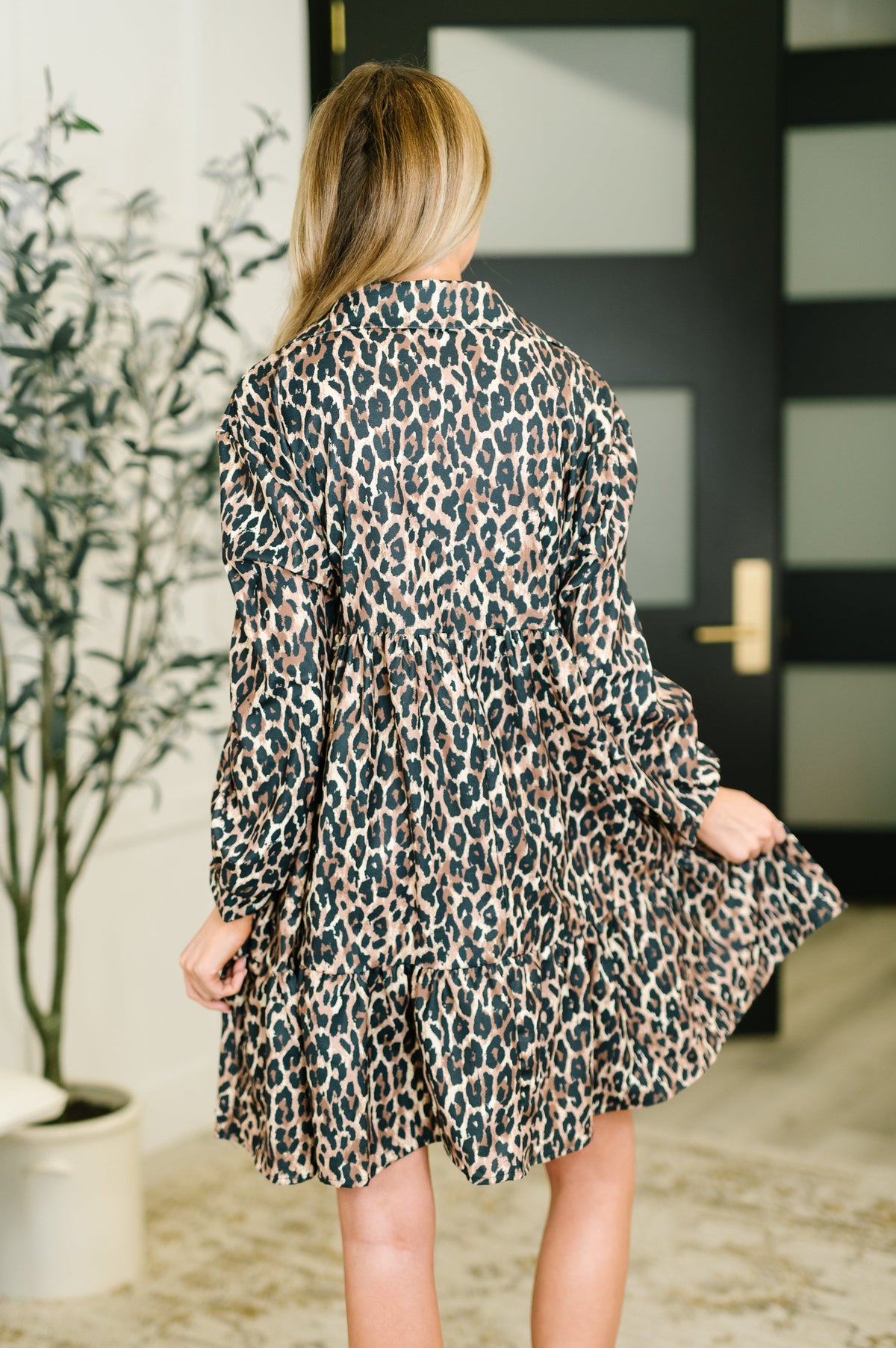 Haptics Darlin' If You Don't Mind Babydoll Leopard Print Dress Womens