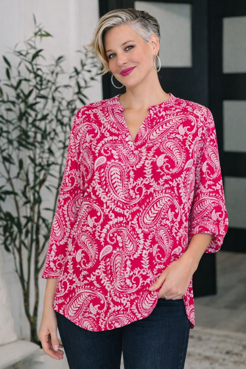 Dear Scarlett Lizzy Top in Pink Paisley Womens