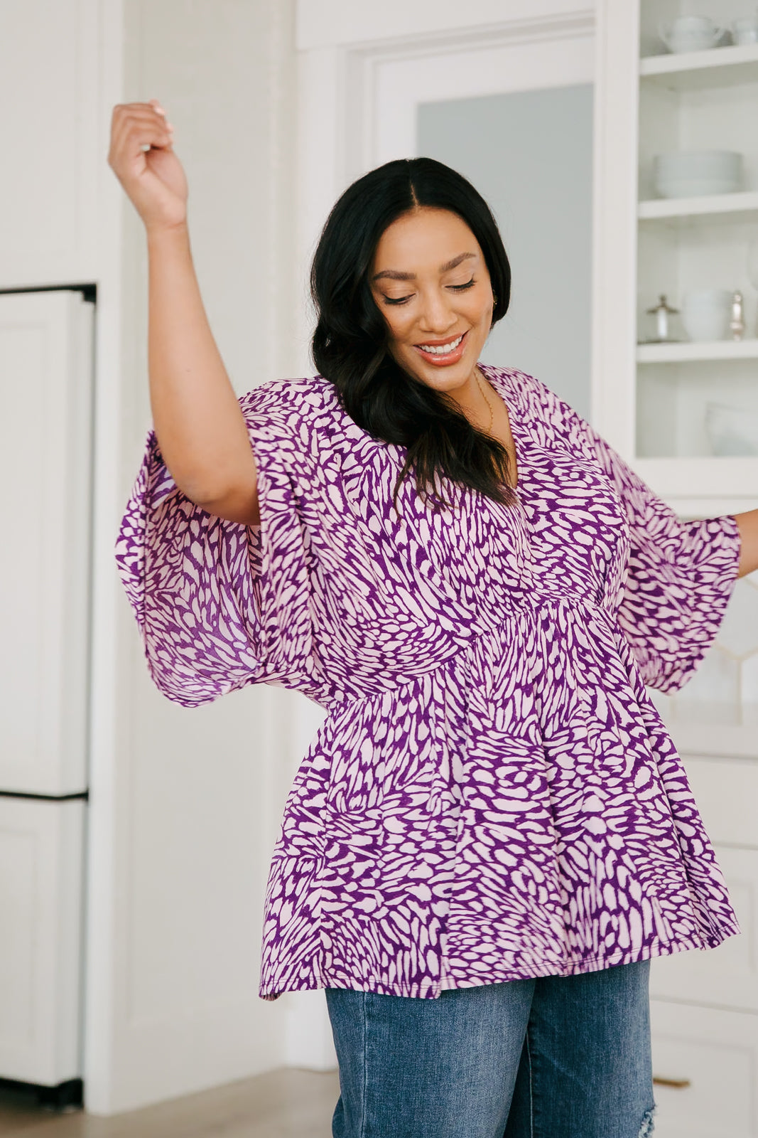 Dear Scarlett Dearest Dreamer Peplum Top in Painted Purple Tops