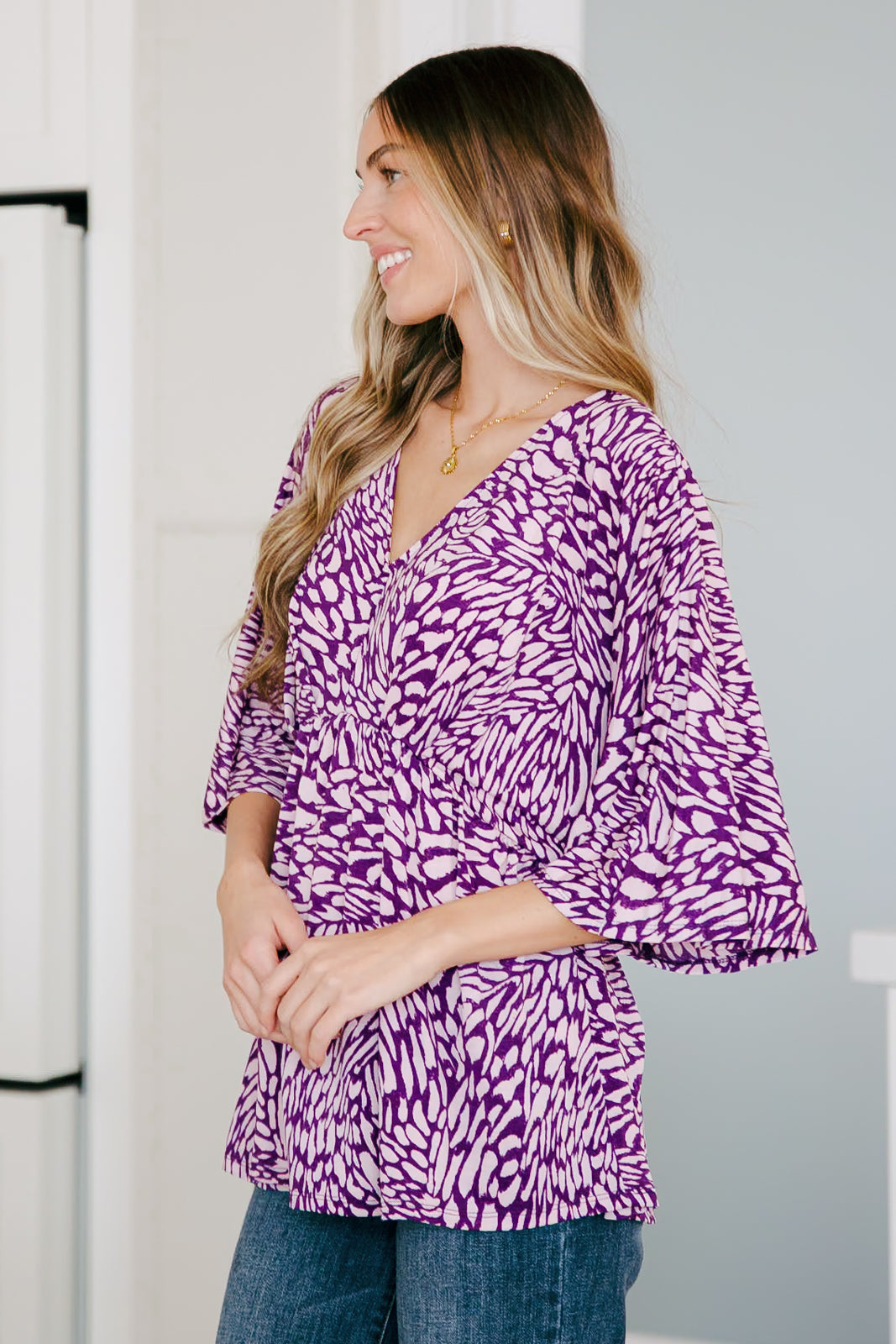 Dear Scarlett Dearest Dreamer Peplum Top in Painted Purple Tops
