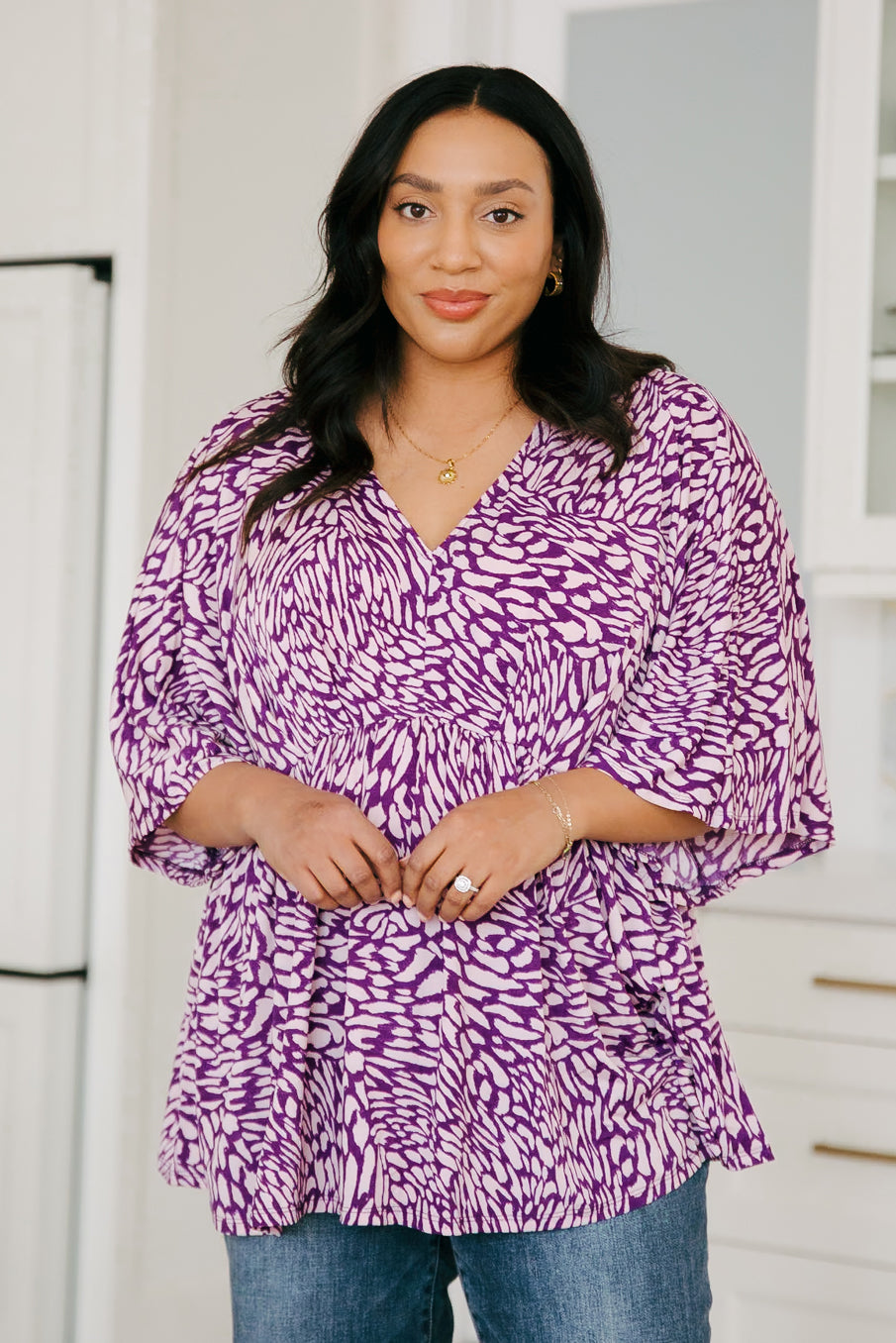 Dear Scarlett Dearest Dreamer Peplum Top in Painted Purple Tops