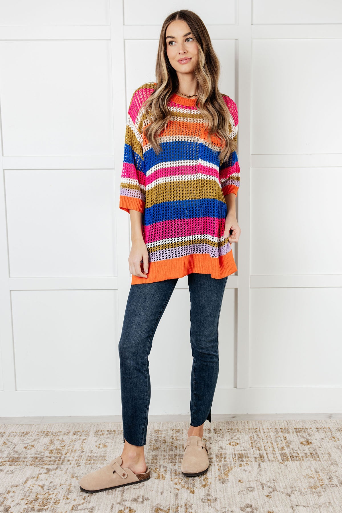 One Eleven North Deep Thoughts Striped Loose Knit Top Tops