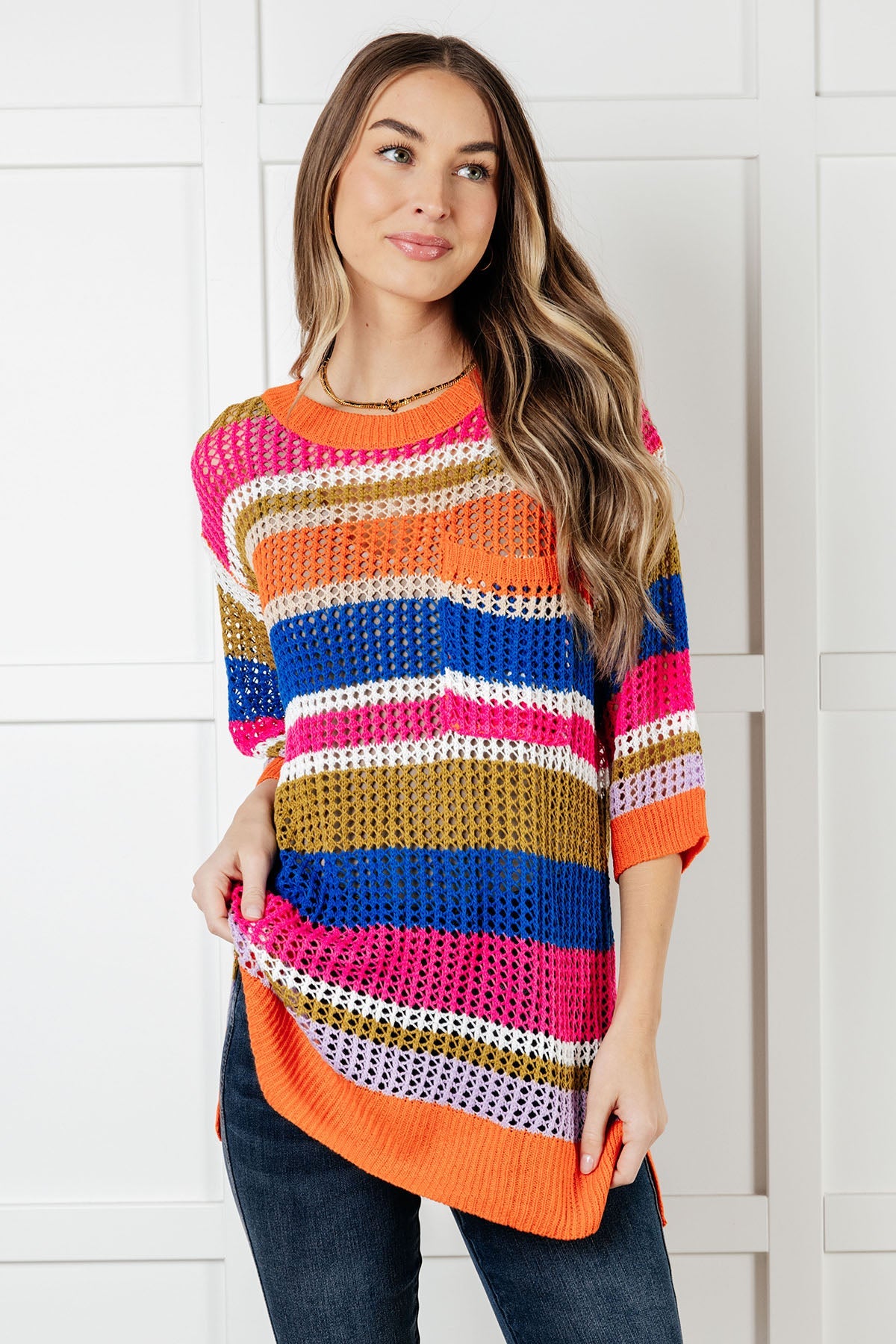 One Eleven North Deep Thoughts Striped Loose Knit Top Tops