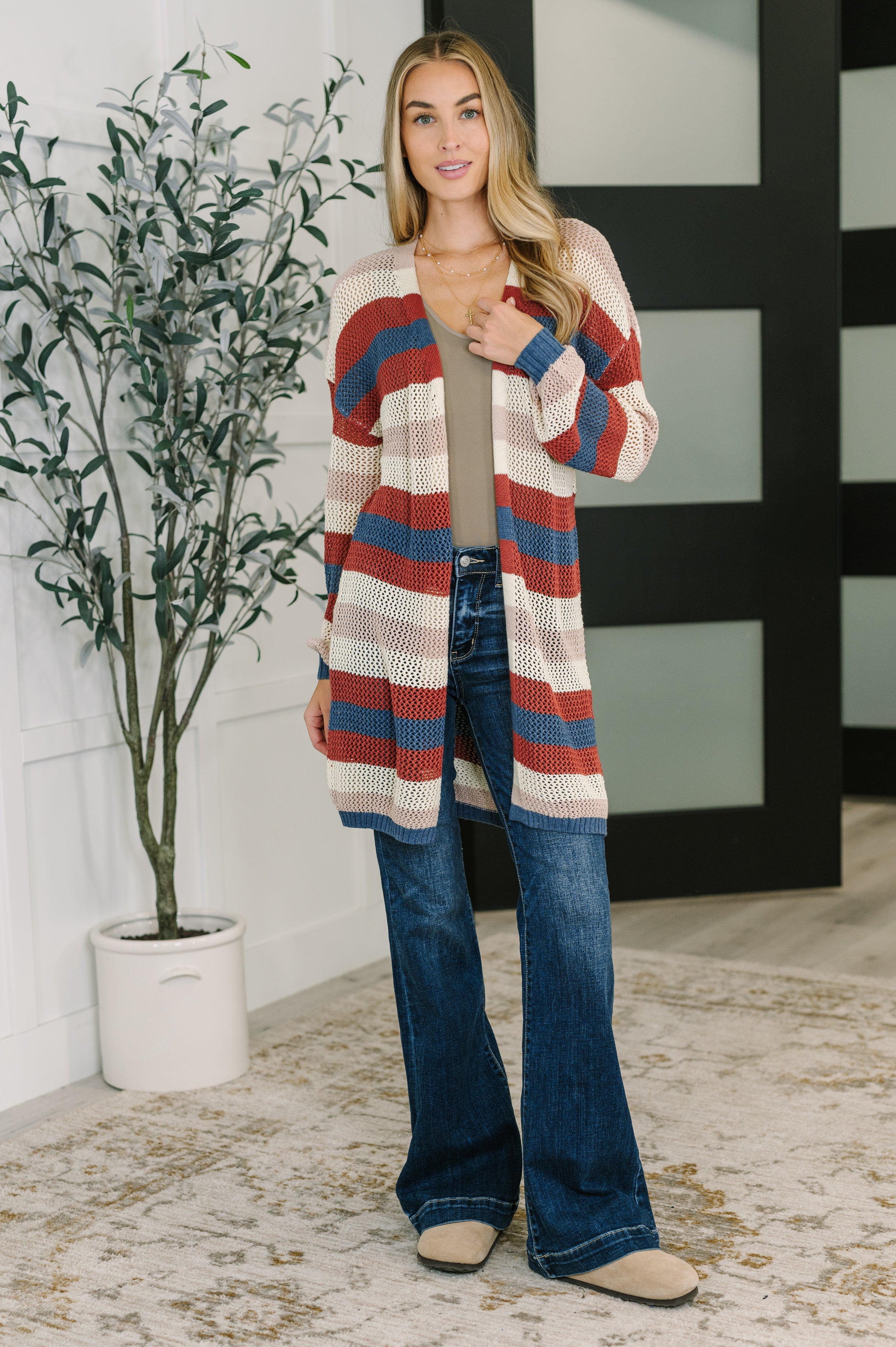 One Eleven North Definitely Dapper Striped Knit Cardigan Womens