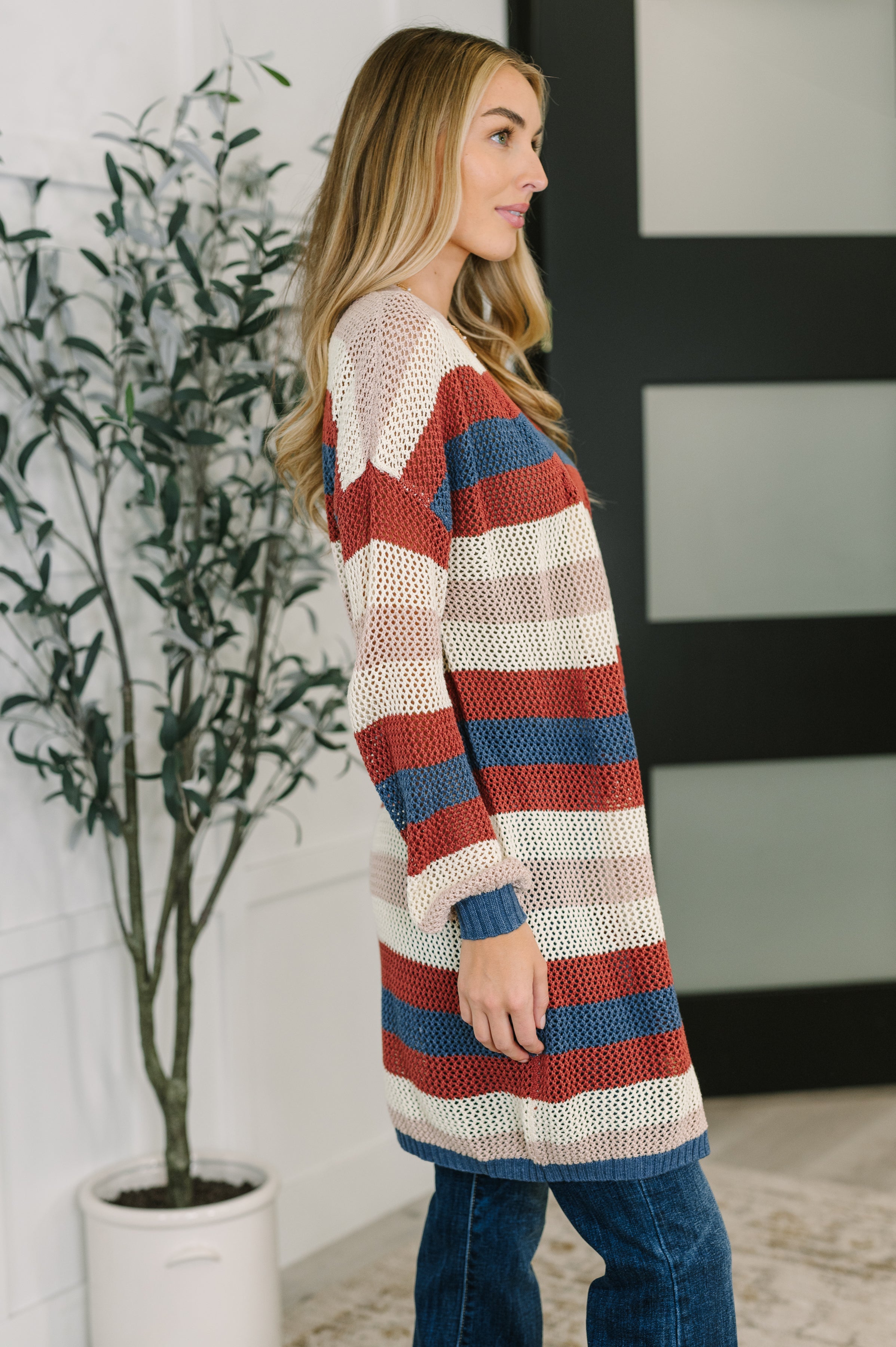 One Eleven North Definitely Dapper Striped Knit Cardigan Womens
