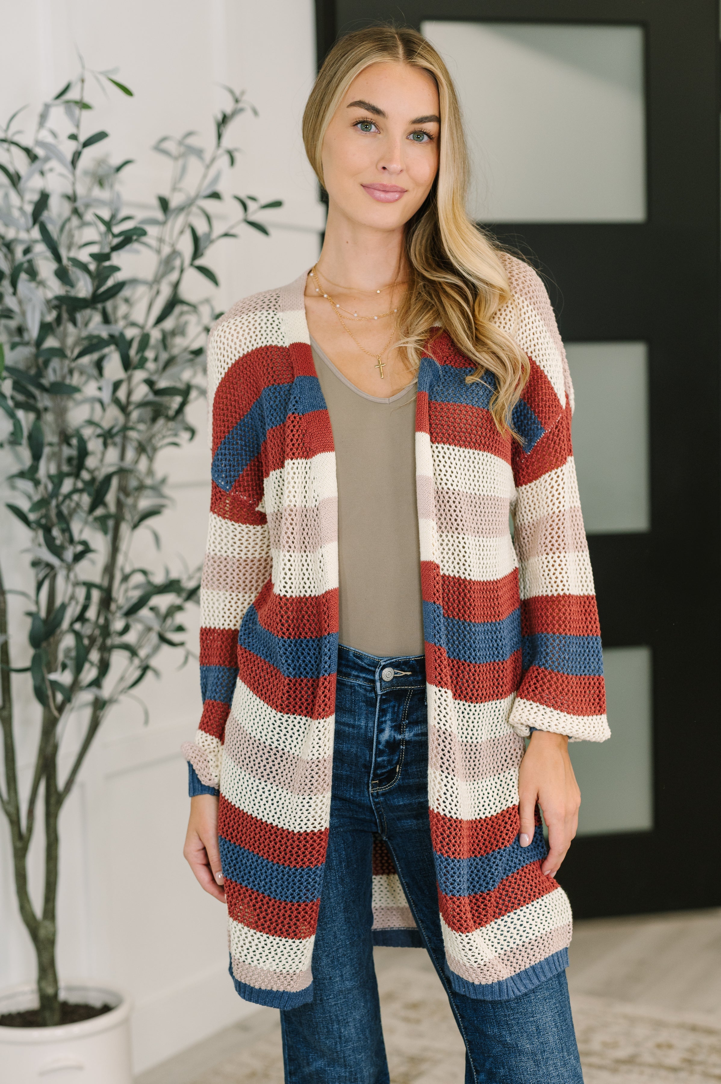 One Eleven North Definitely Dapper Striped Knit Cardigan Womens