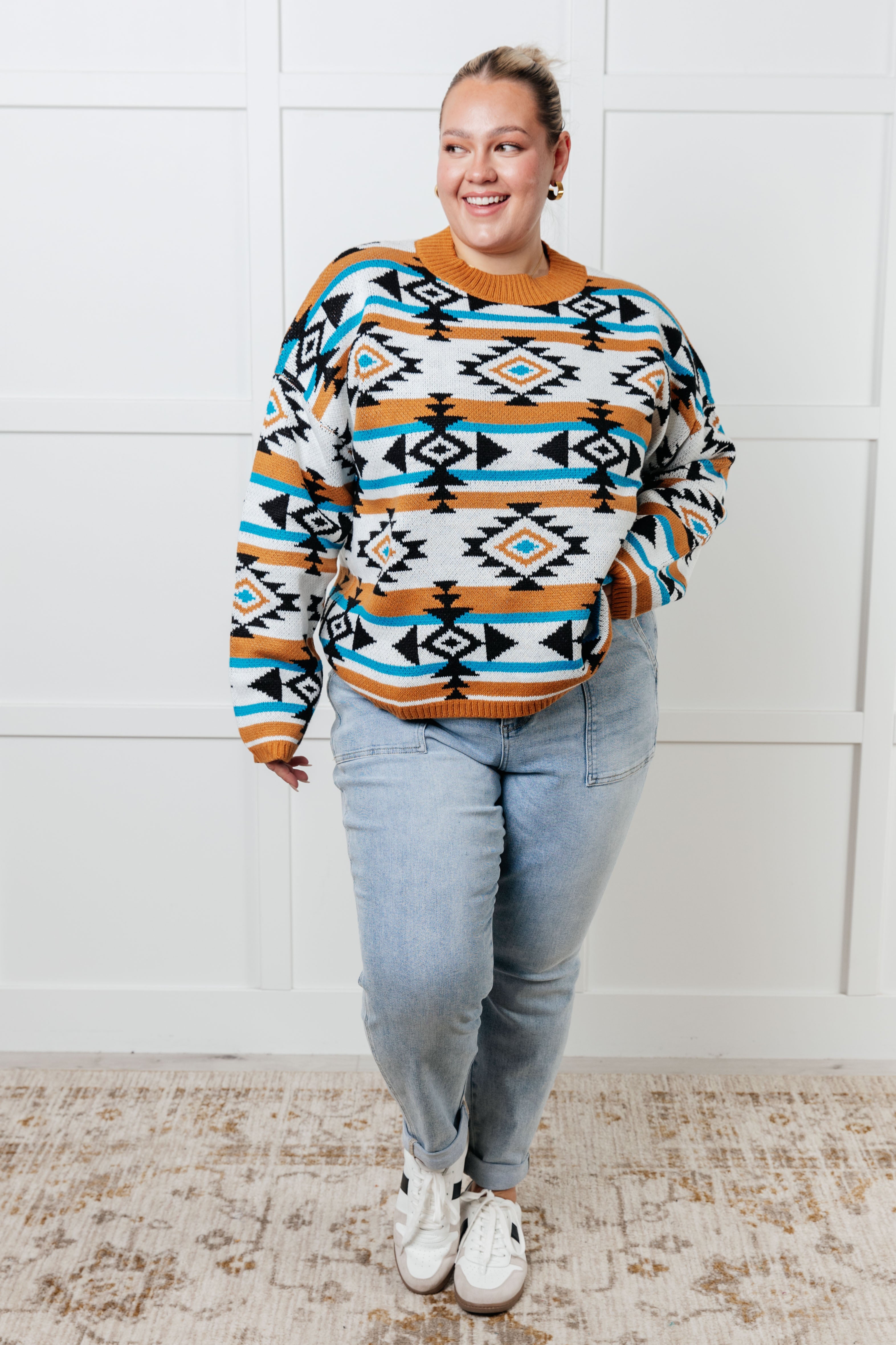 One Eleven North Desert Vibes Geometric Striped Sweater Tops