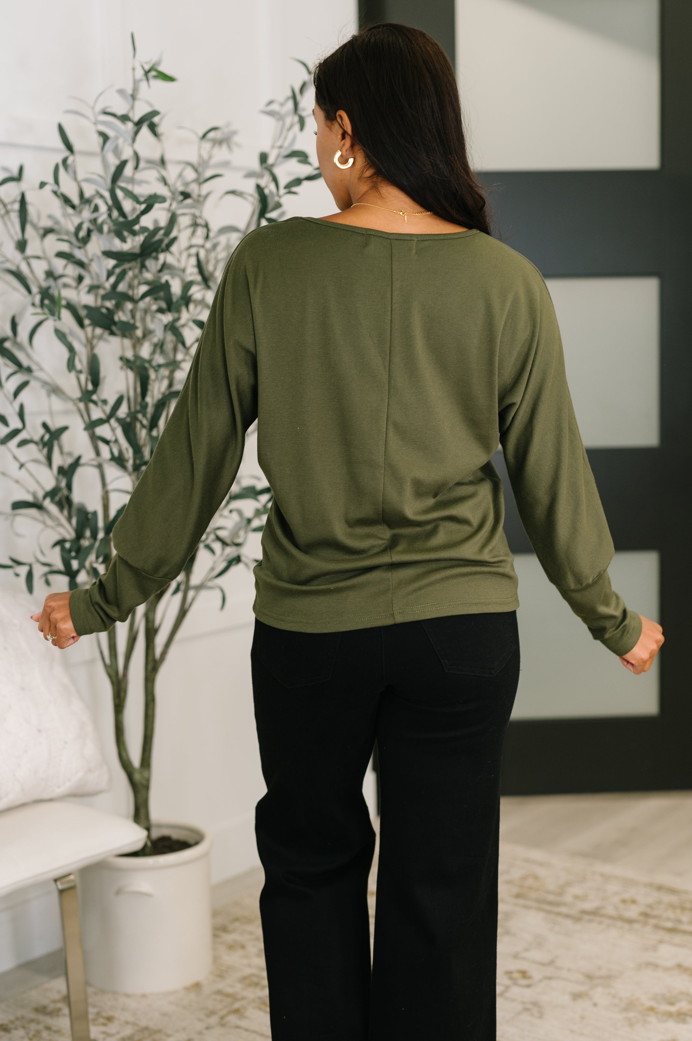 One Eleven North Dinner Plans Dolman Long Sleeve in Olive Womens
