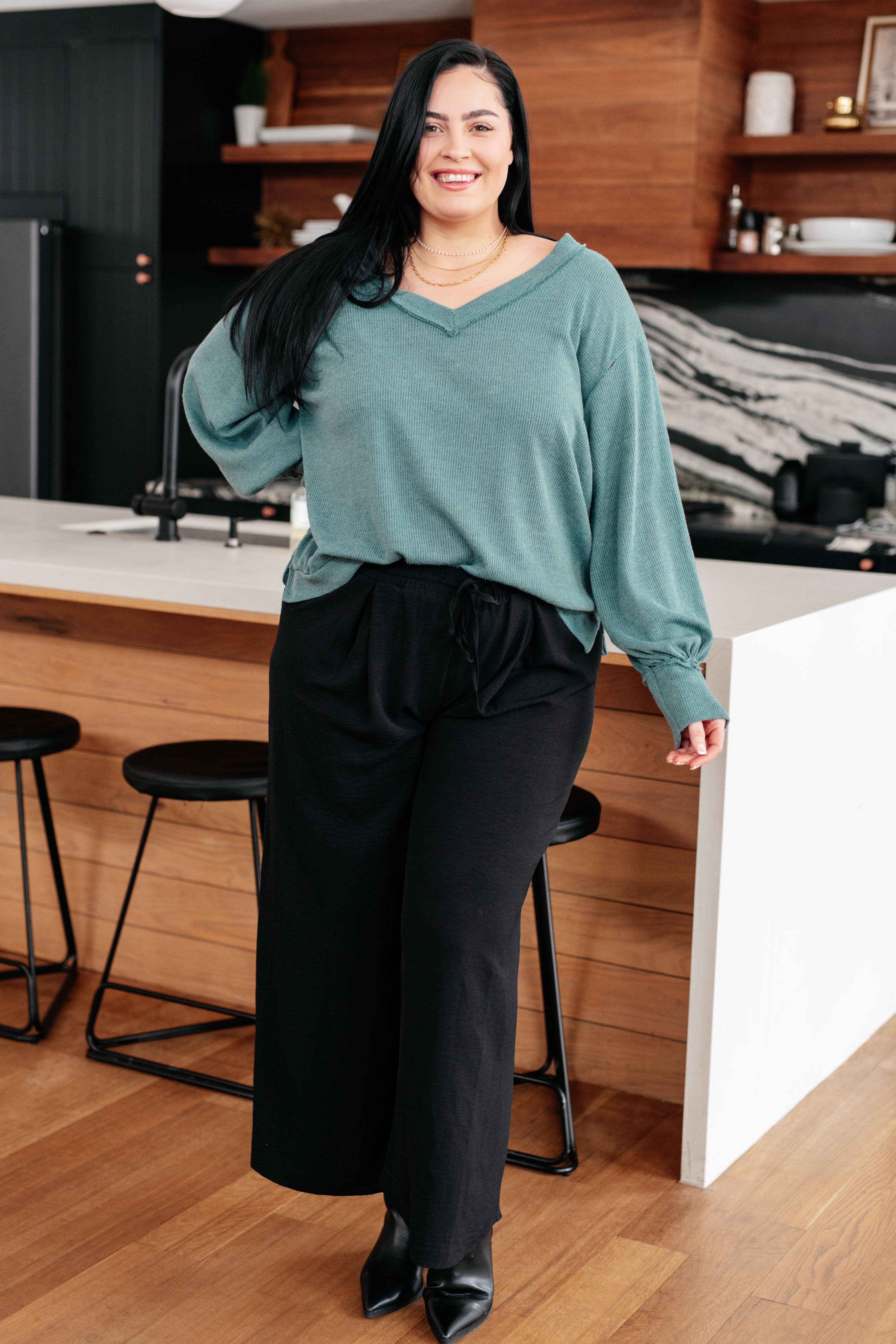 Sew in Love Doesn't Compare Brushed Marble Knit V-Neck Top Tops