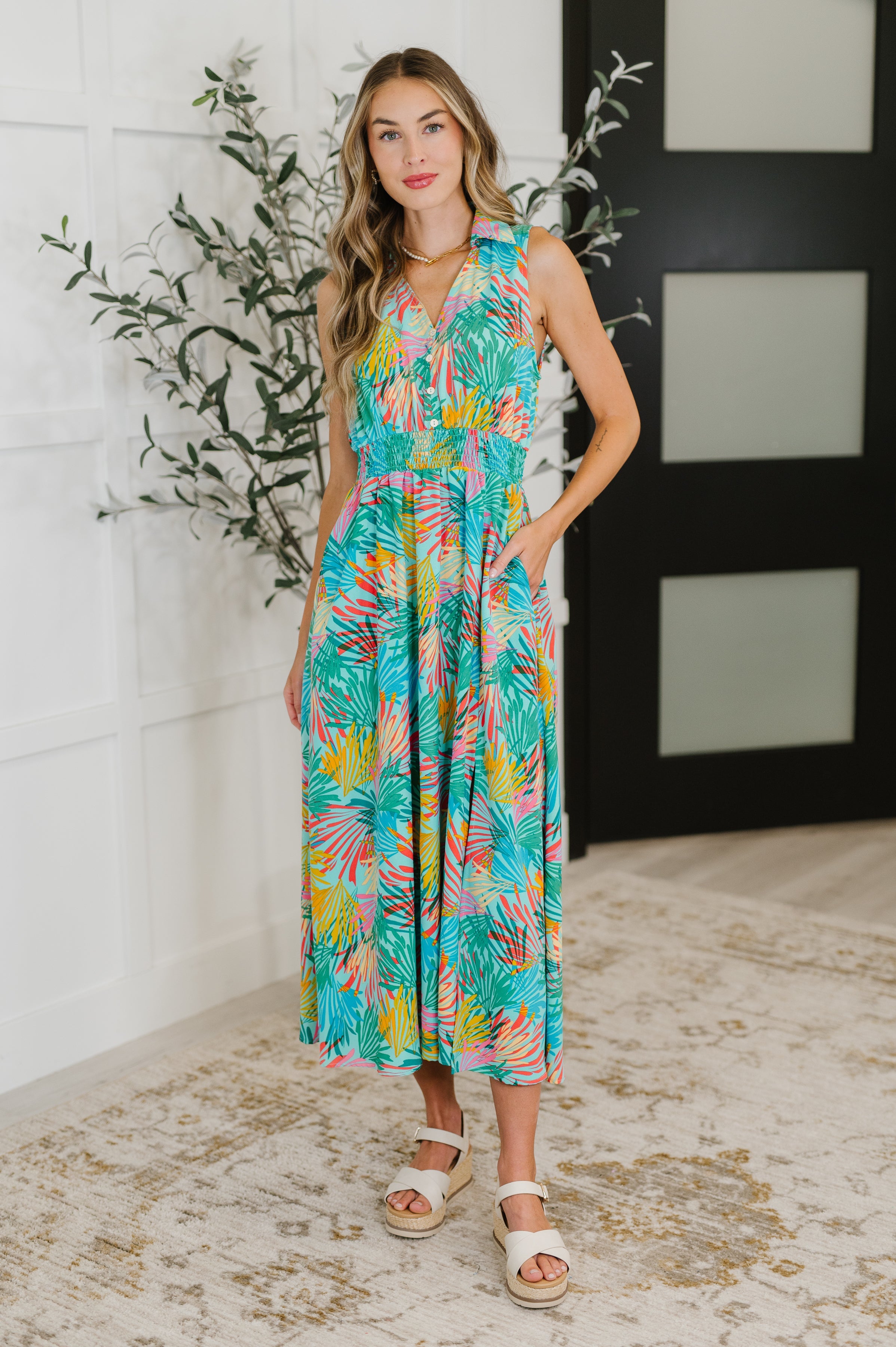 Haptics Don't Be Shy, Babe Sleeveless Floral Dress in Mint Womens