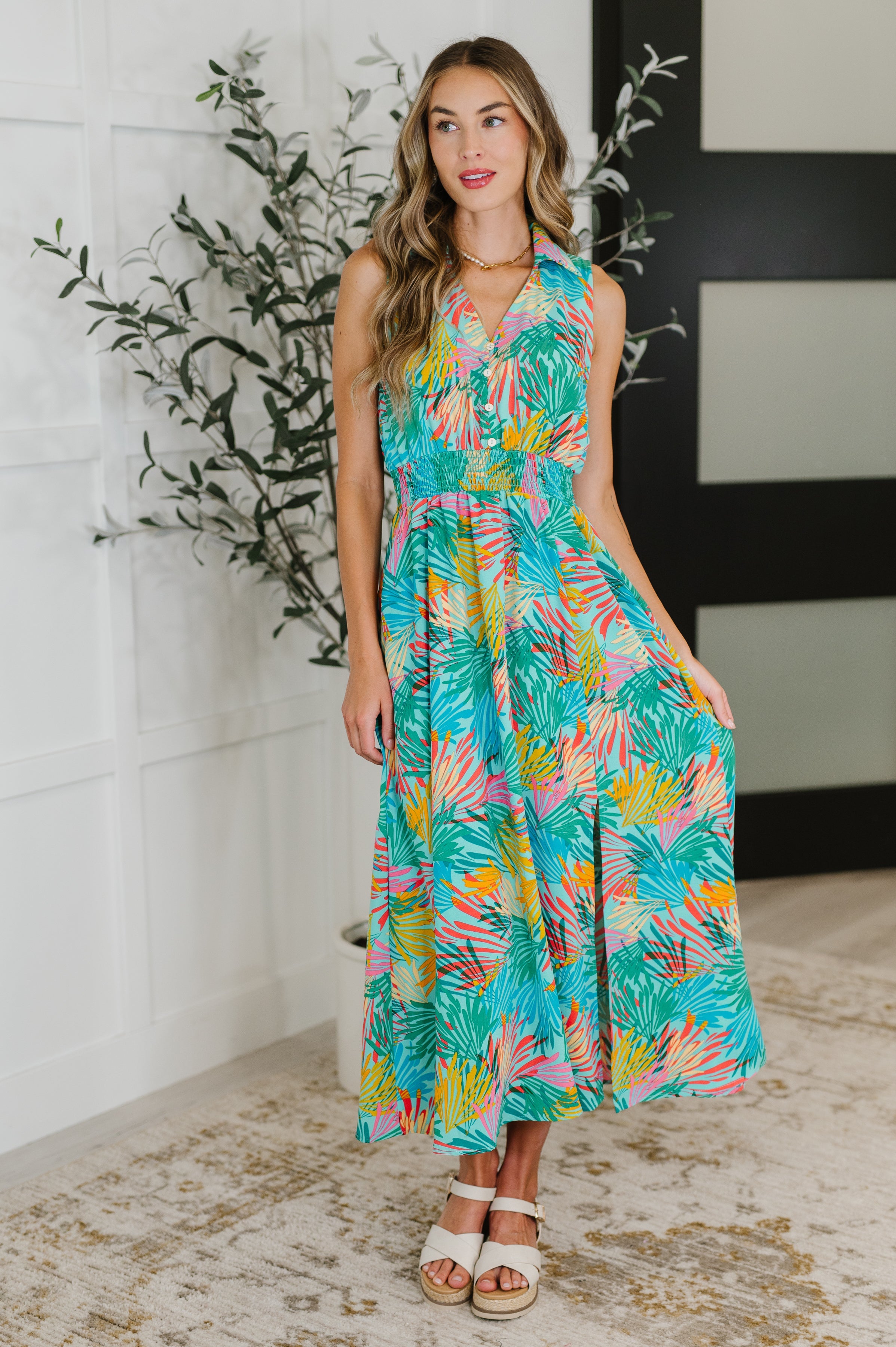 Haptics Don't Be Shy, Babe Sleeveless Floral Dress in Mint Womens