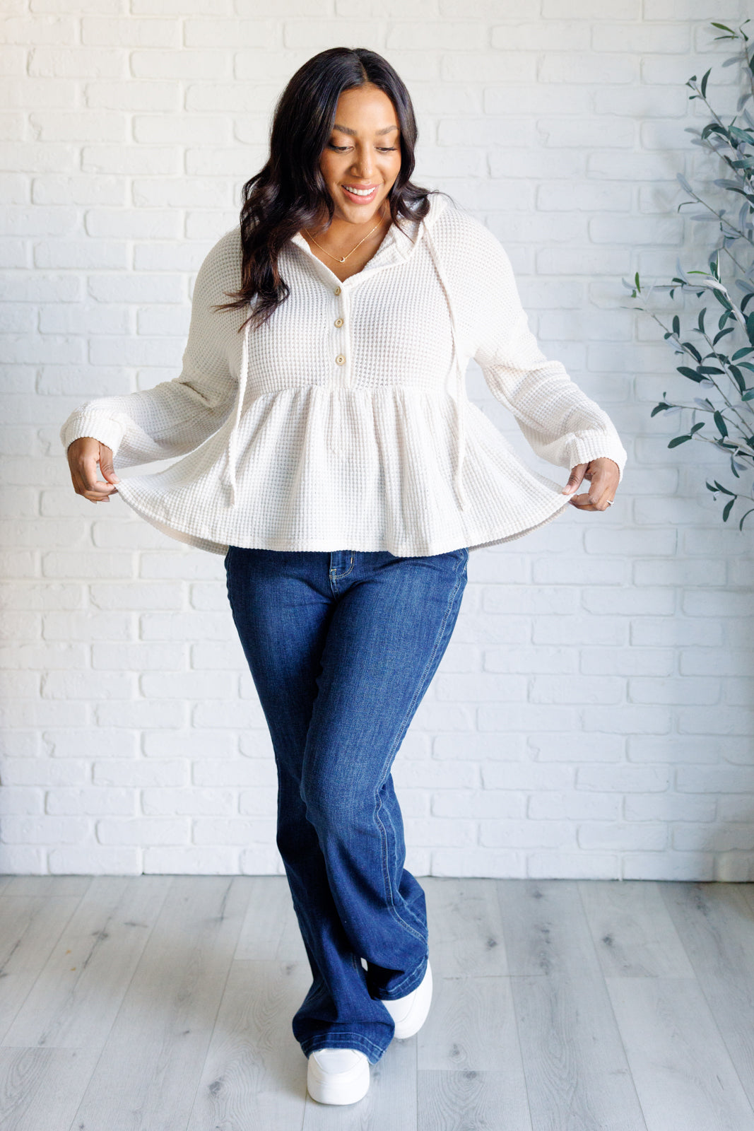 One Eleven North Don't Waffle About Waffle Knit Hoodie Tops