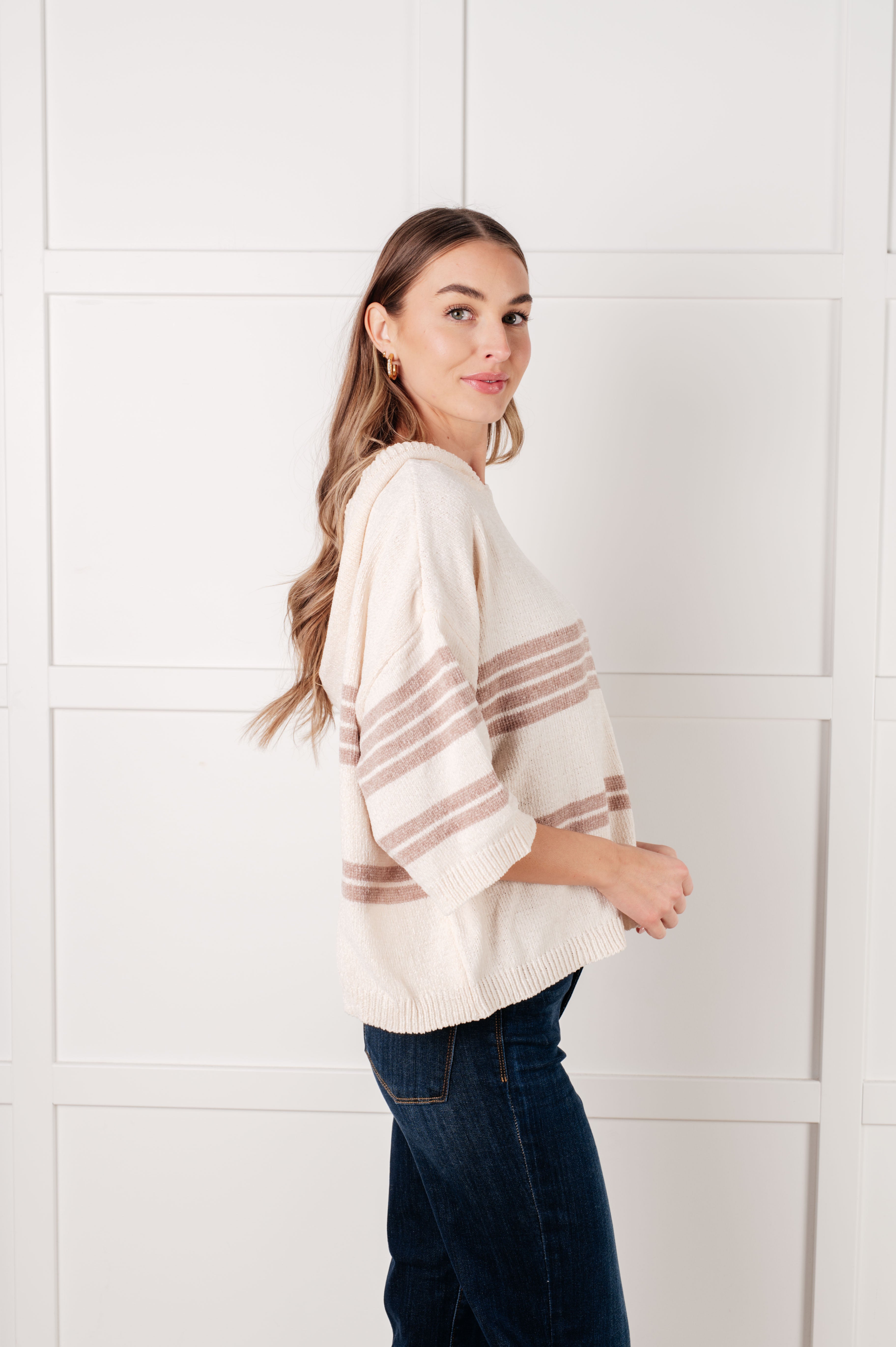 White Birch Don't Forget the Cold Foam Striped Hoodie Tops