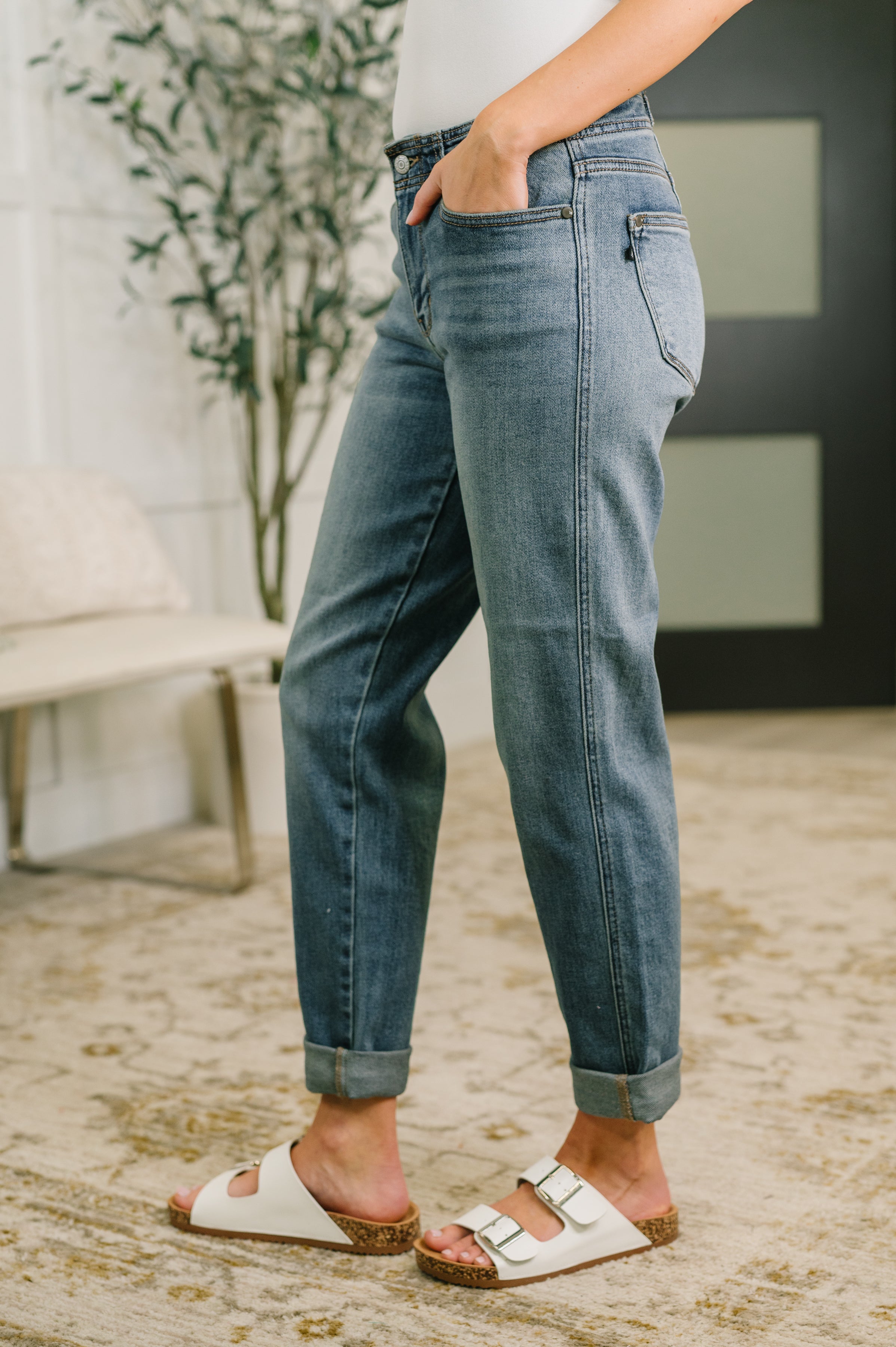 Doris Mid Rise Boyfriend with Adjustable Back Tab + Hollywood WB Womens