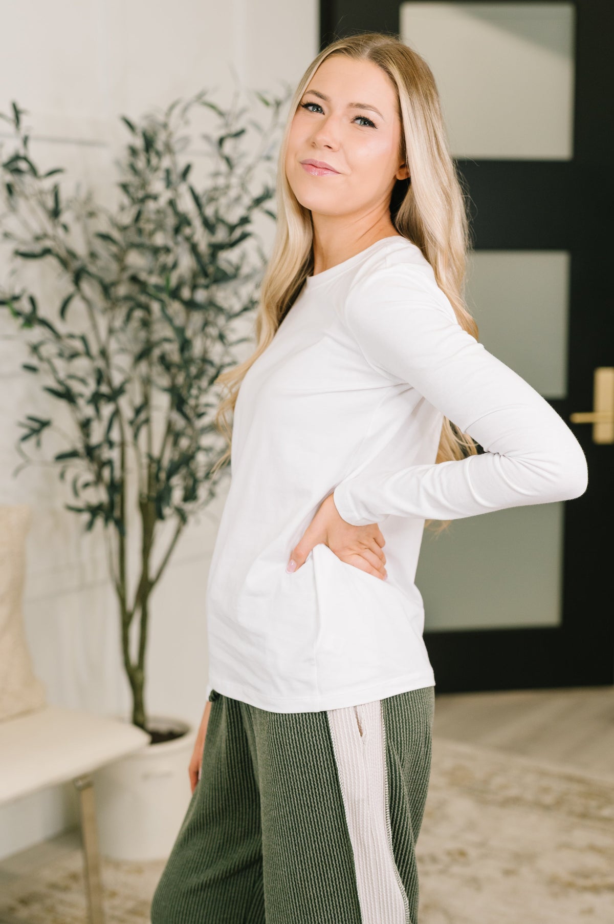 Down to the Basics Long Sleeve Top in White Womens