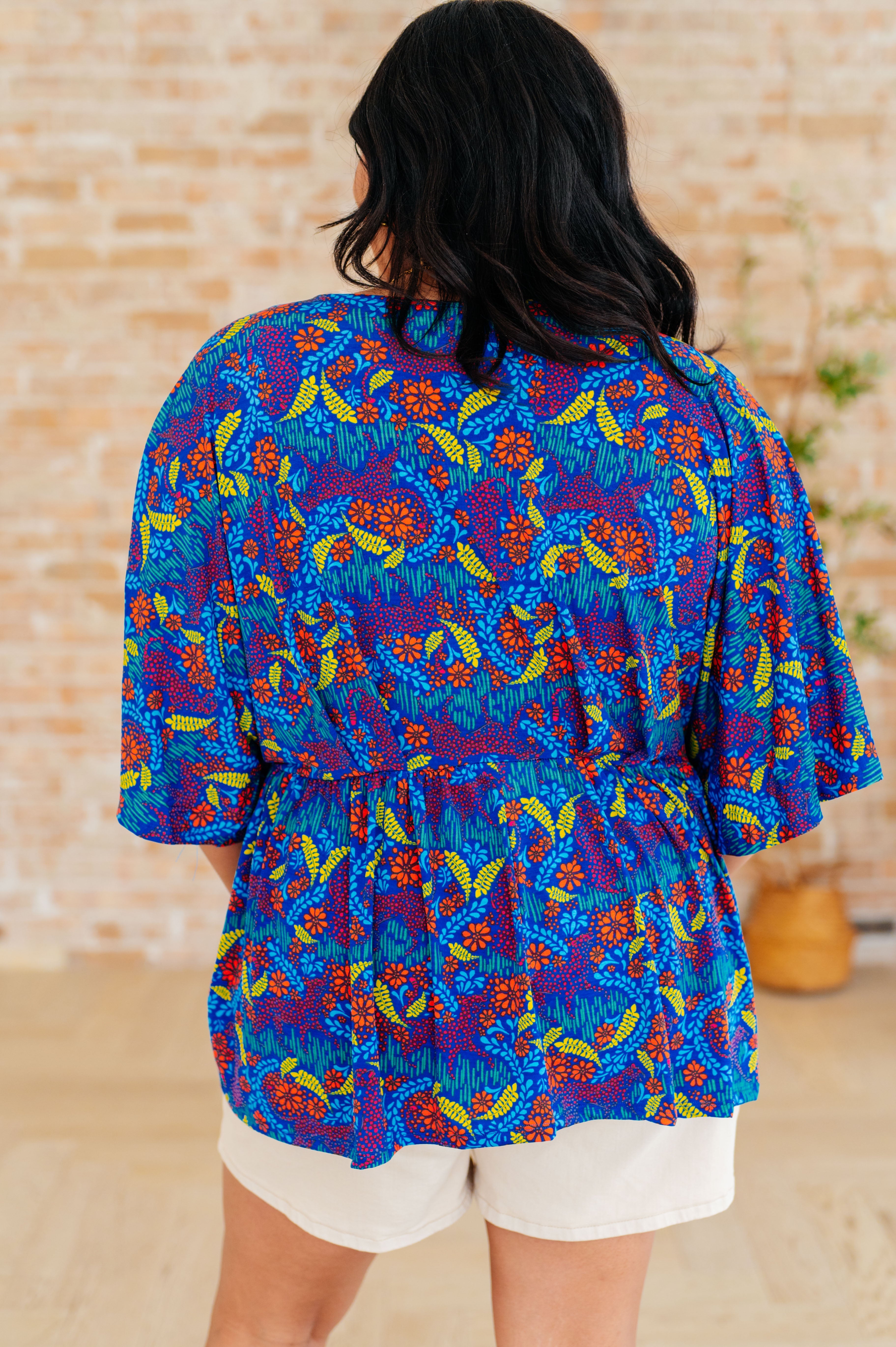 Dear Scarlett Dreamer Peplum Top in Royal and Red Abstract Shirts & Tops