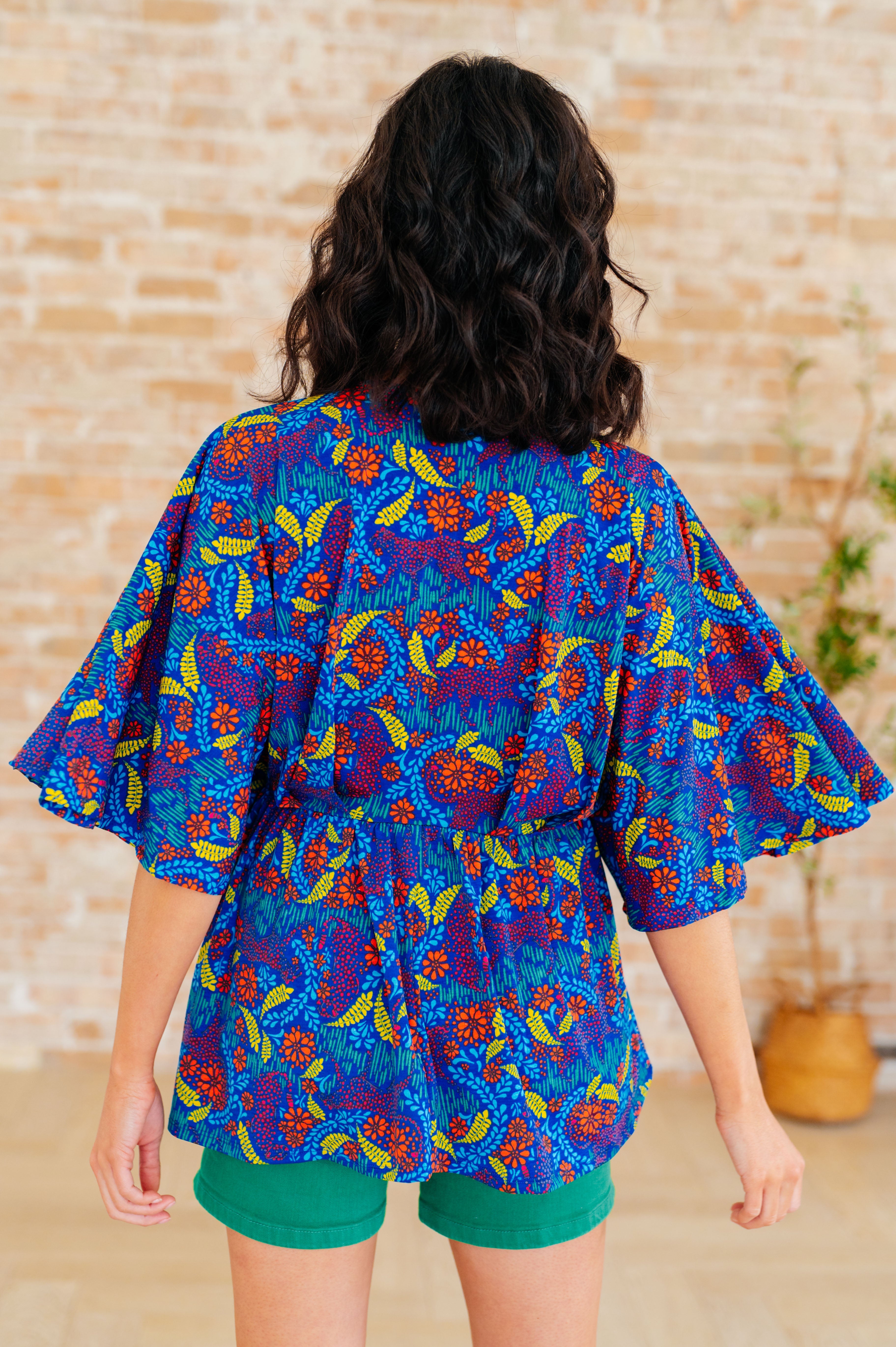 Dear Scarlett Dreamer Peplum Top in Royal and Red Abstract Shirts & Tops