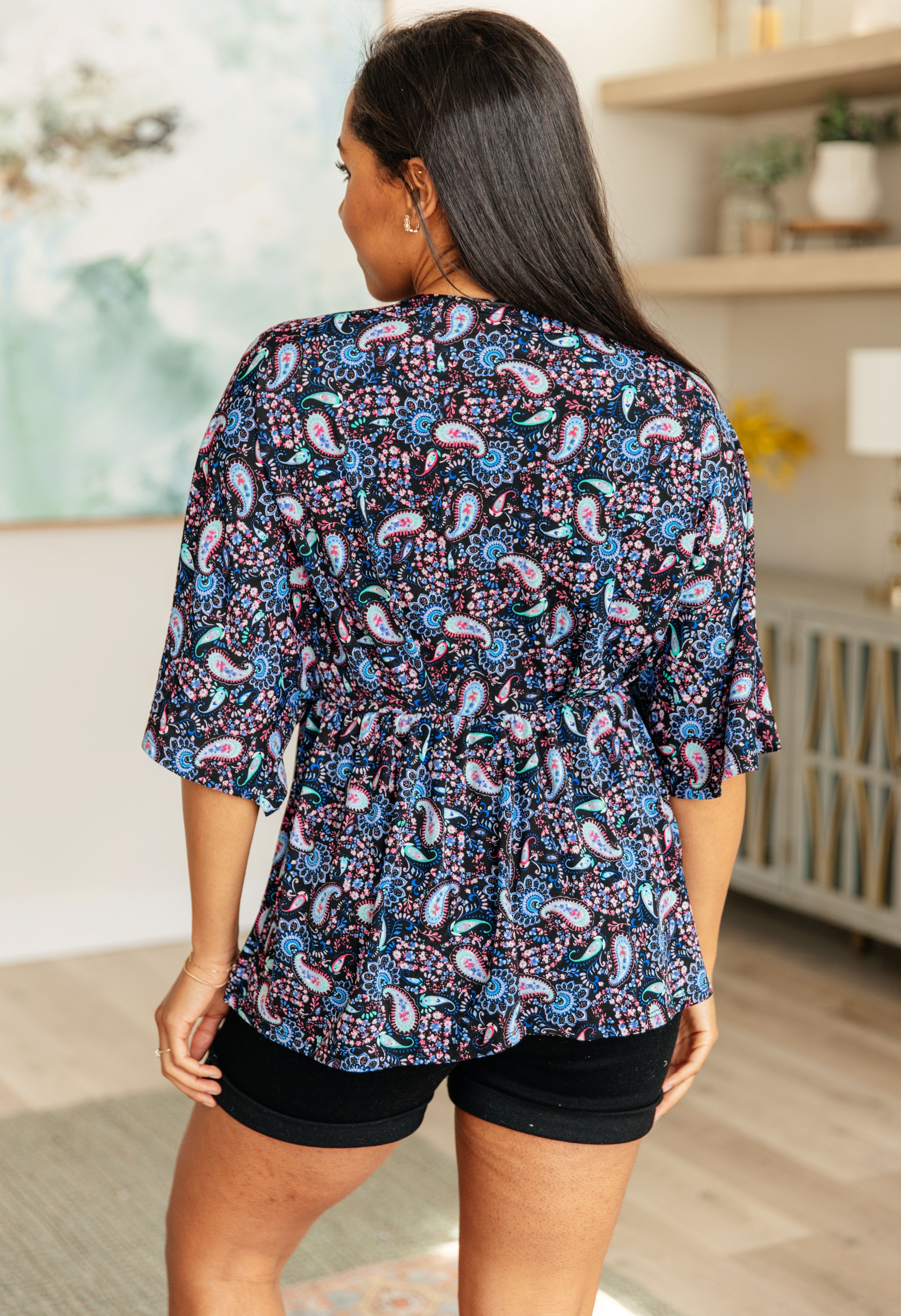 Dear Scarlett Dreamer Top in Black and Periwinkle Paisley Tops