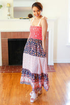 Haptics Fall Vacay Vibes Orange Floral Smocked Tube Top Tiered Maxi Dress Dresses