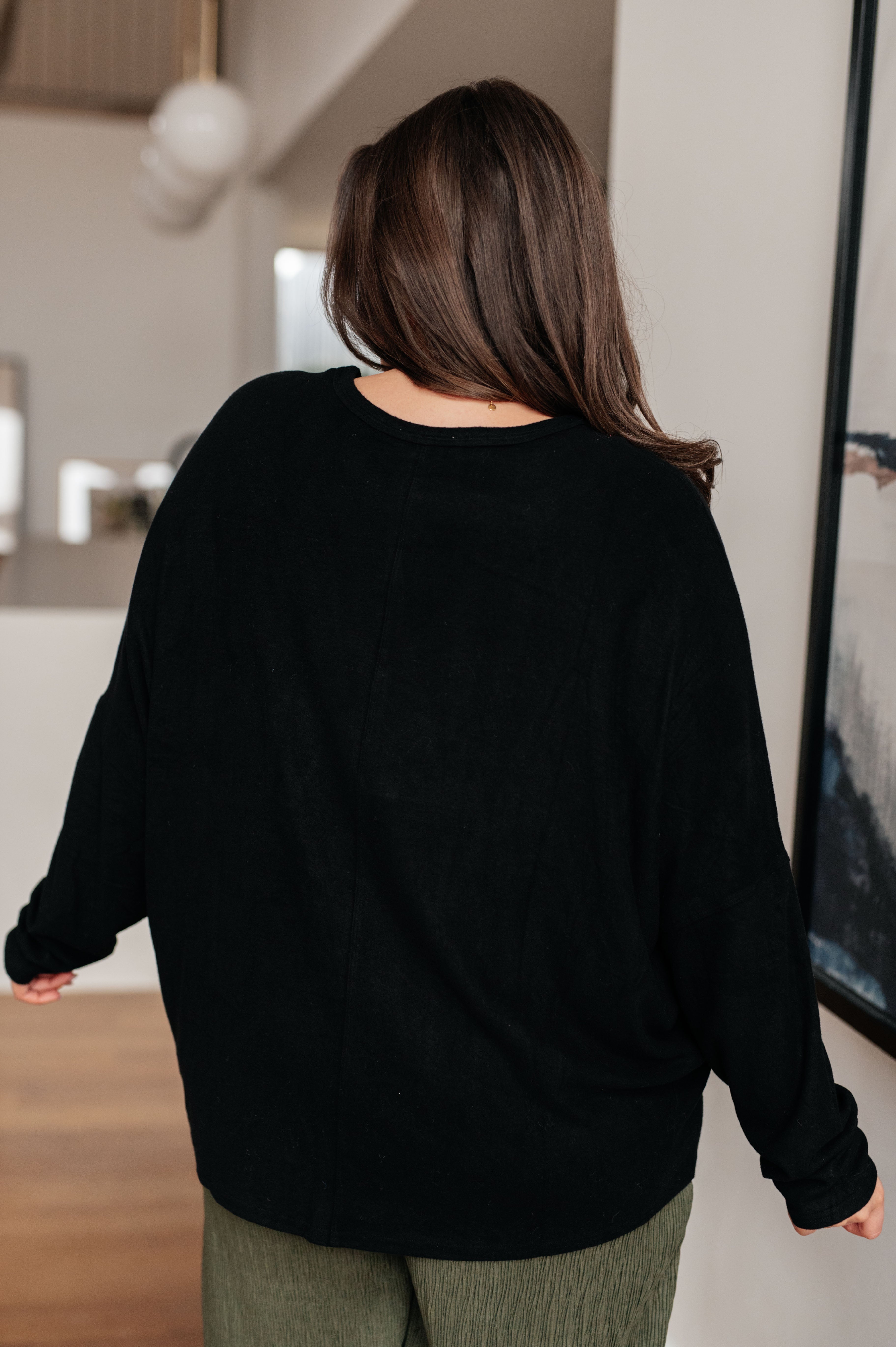 Very J Drive Downtown Black Dolman Long Sleeve Jersey Knit Top Tops