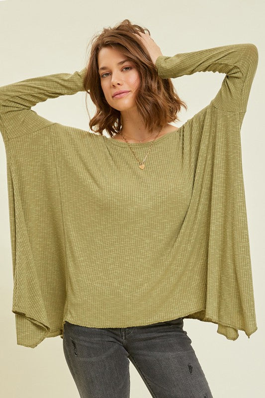 Heyson Oversized Ribbed Sharkbite Hem Top Shirts & Tops