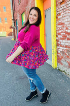 Haptics Berry Drop Shoulder Long Sleeve Babydoll Twofer Top