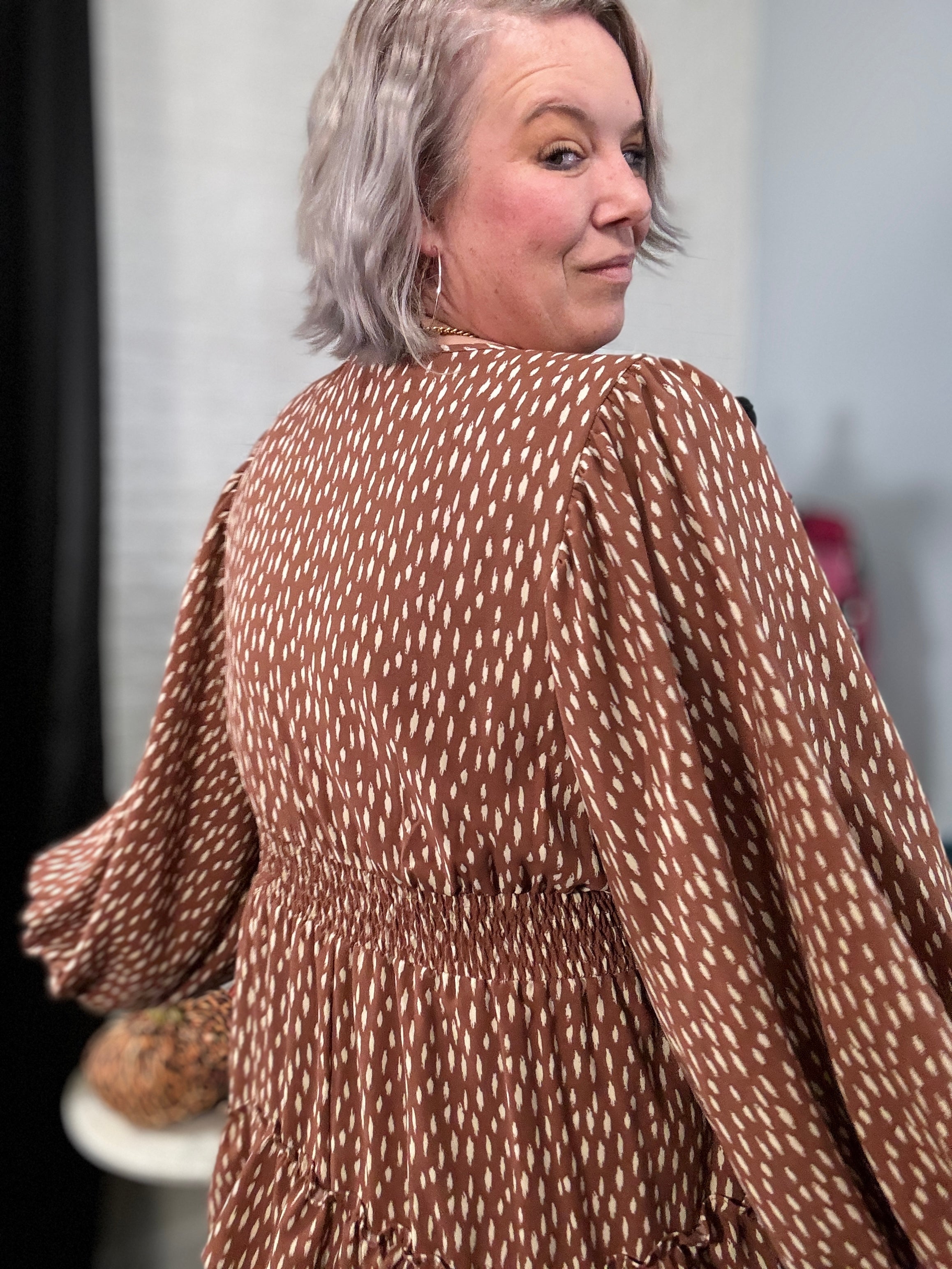 Haptics Feminine Flair Terracotta Leopard Print Ruffle Tiered Dress Final Sale Dresses