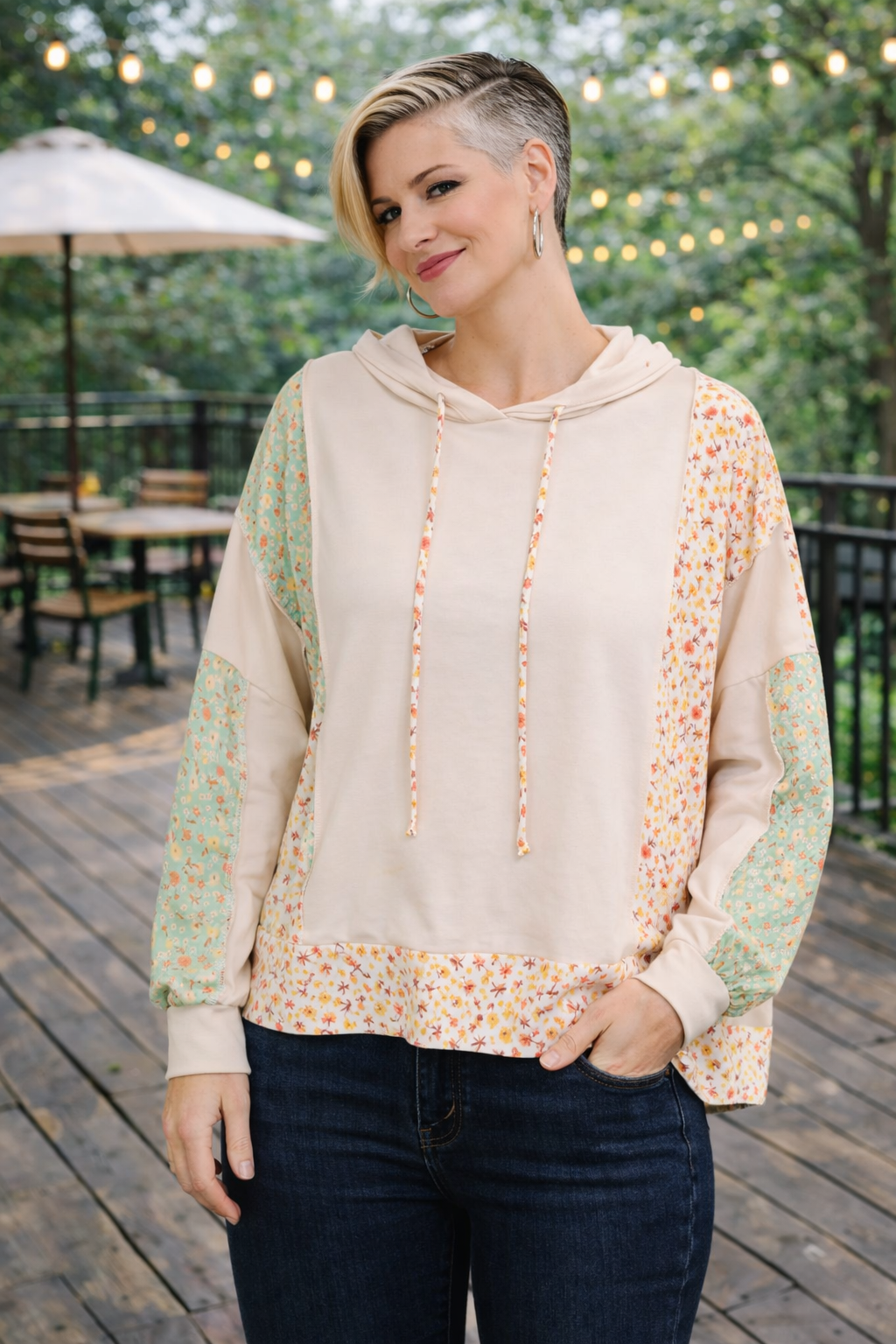 Haptics Floral Patchwork Hooded Pullover Womens