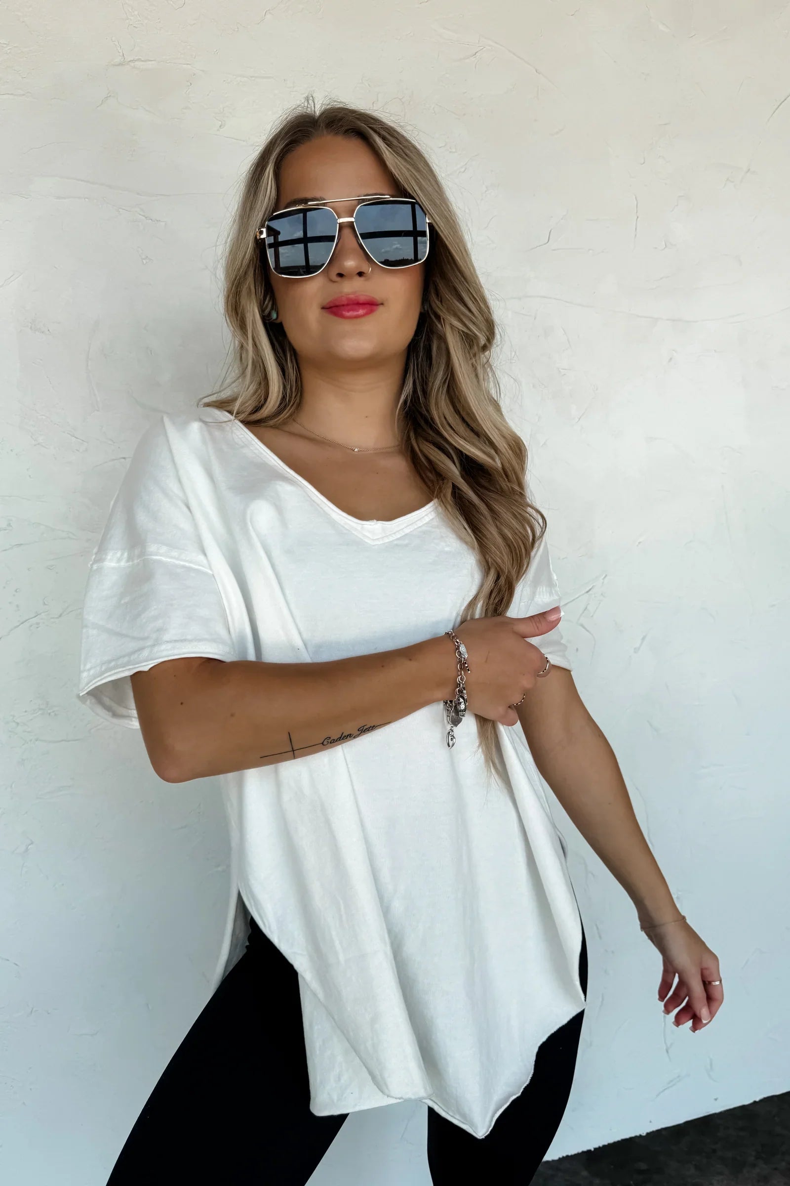 PREORDER: Blakeley Joey V-Neck Washed Cotton Boyfriend Tee Womens